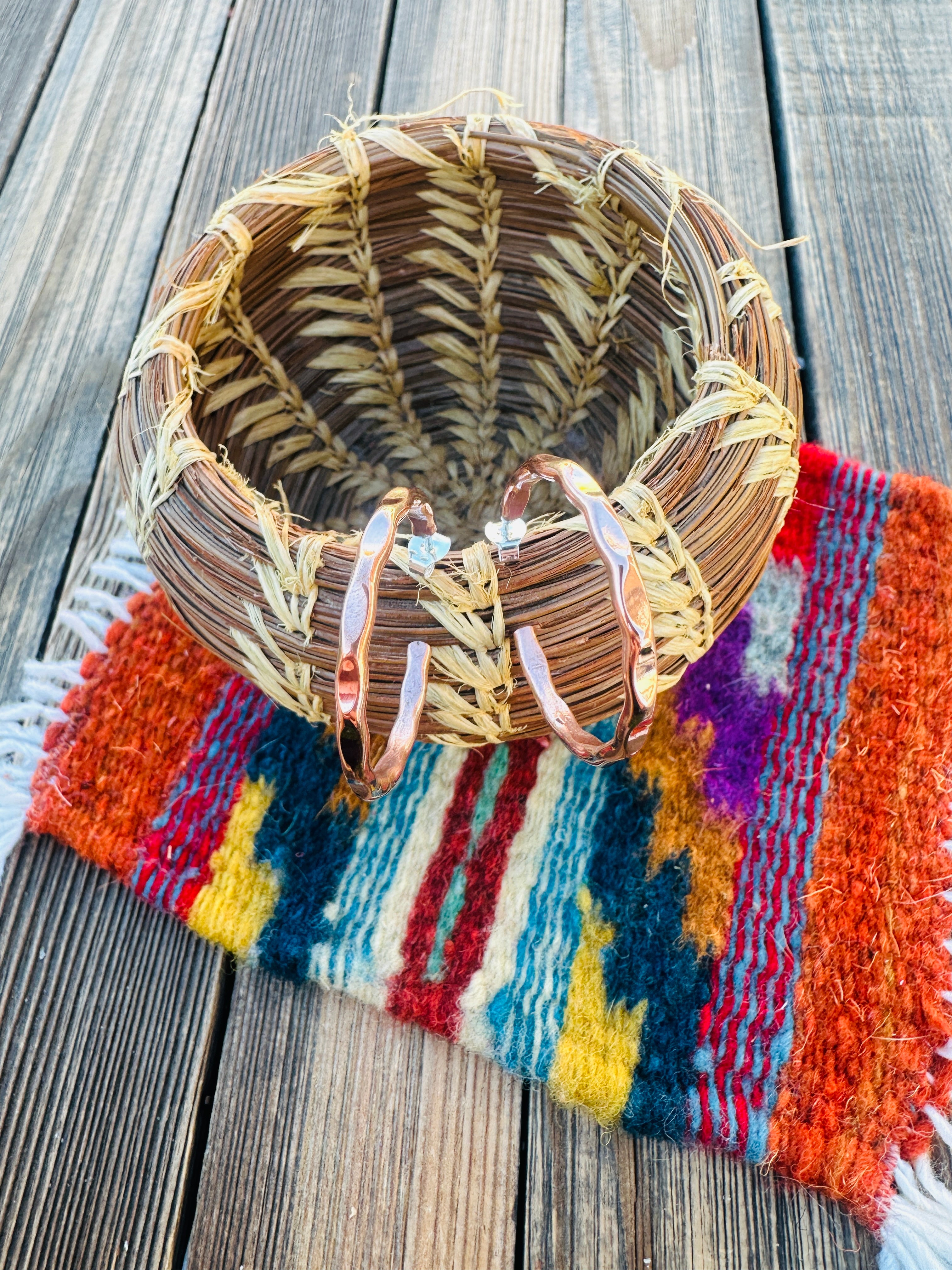 Handcrafted Hammered Copper Hoop Earrings