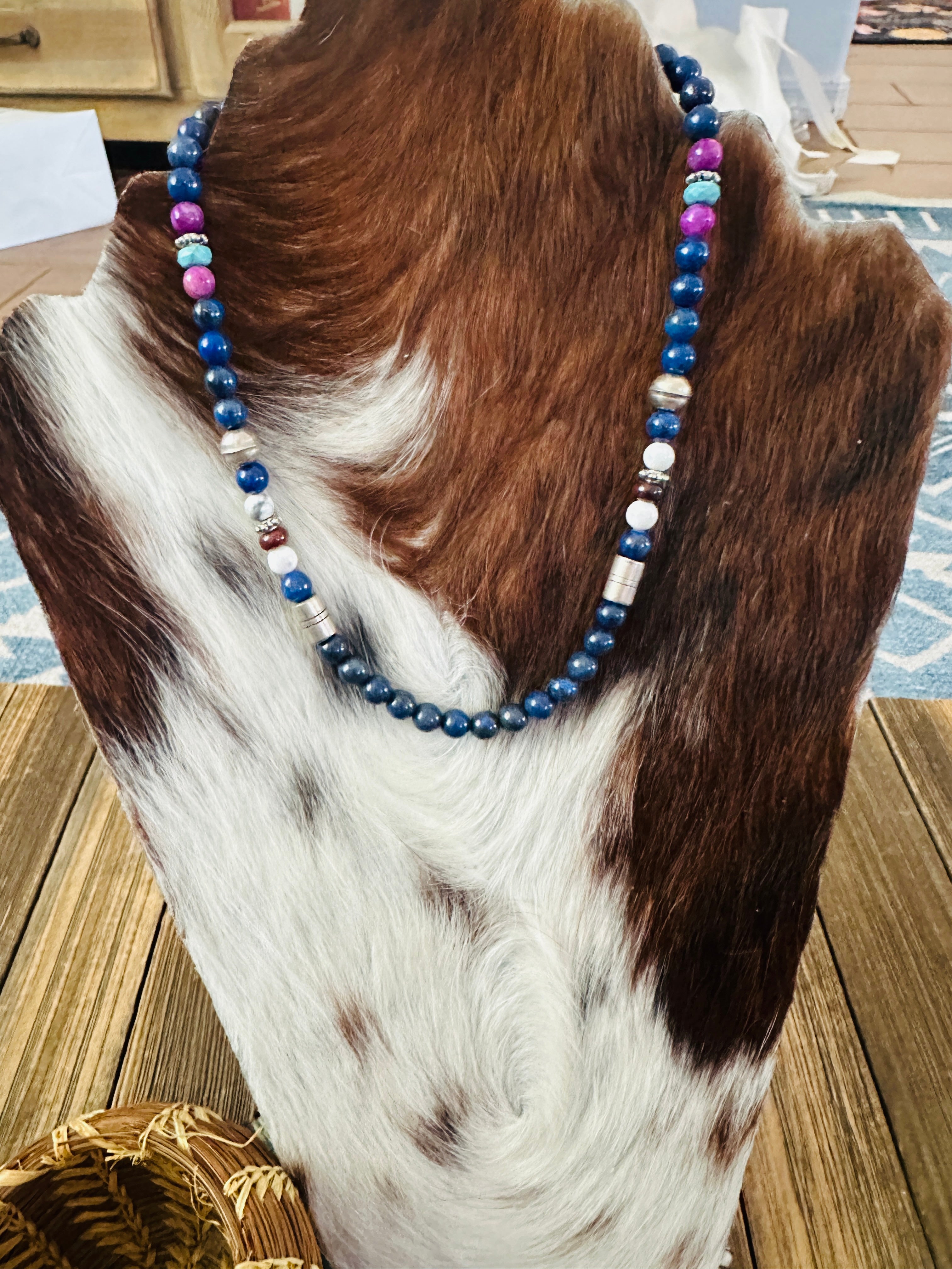 Handcrafted Multi Stone & Sterling Silver Beaded 16” Necklace by T & R Singer