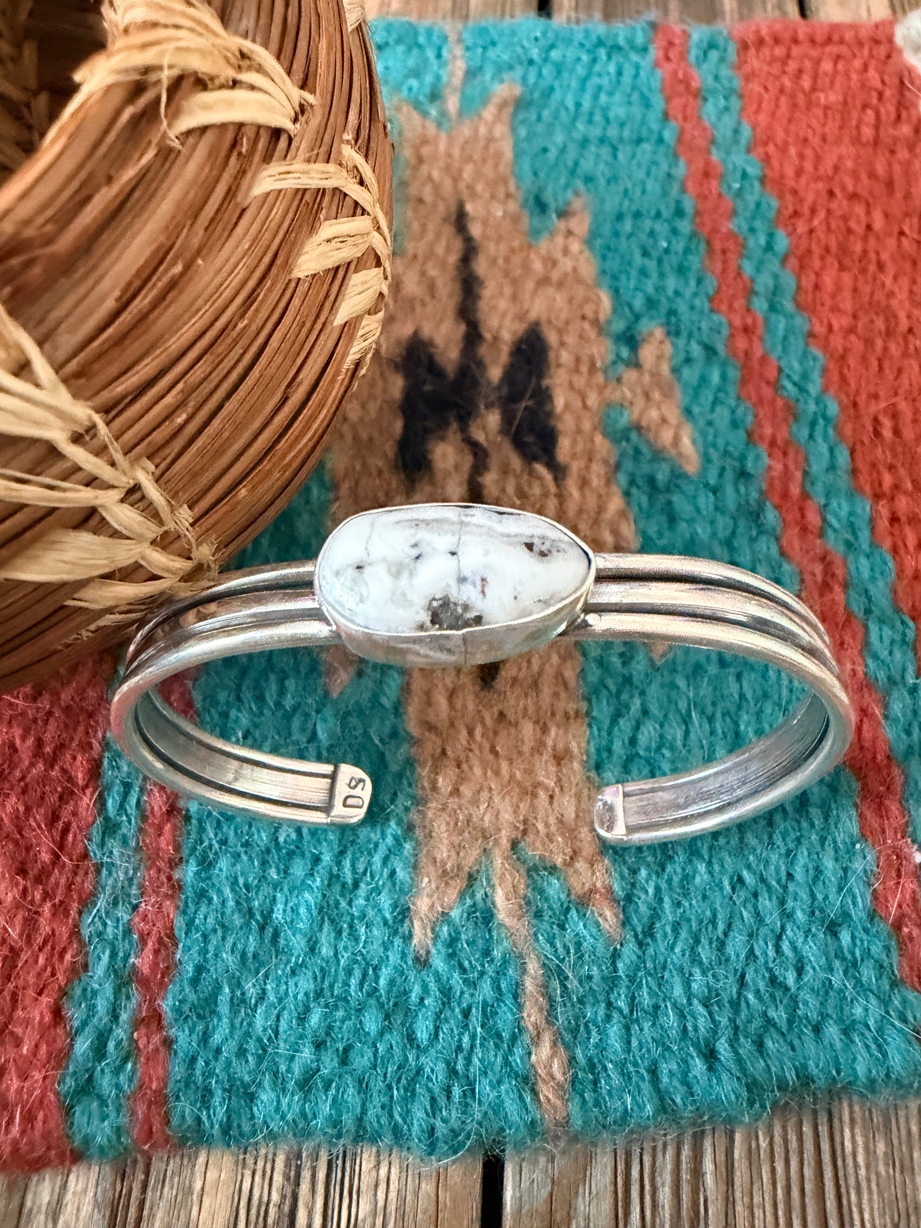 Handcrafted White Buffalo & Sterling Silver Cuff Bracelet