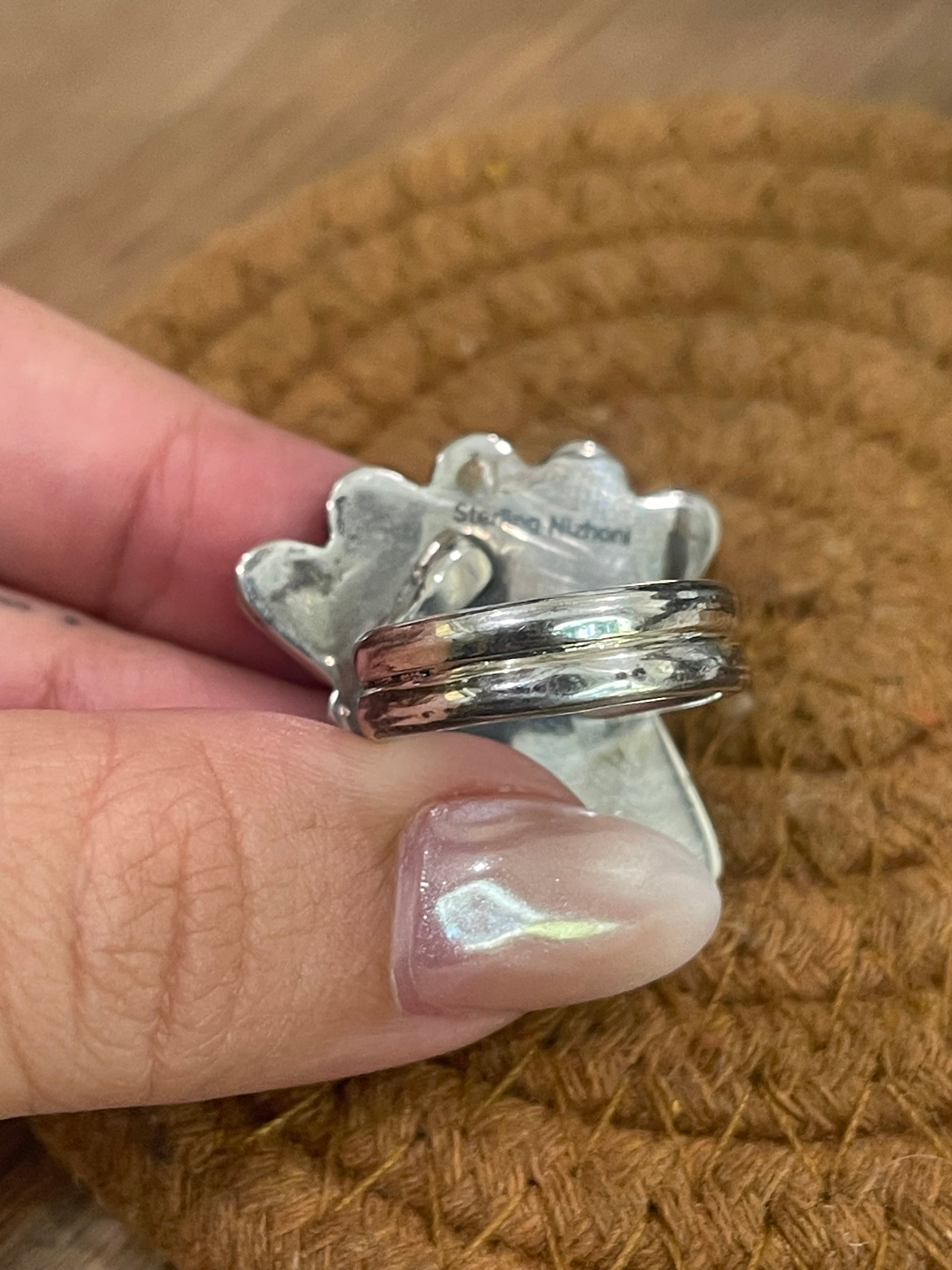 Handmade Sterling Silver & Multi Stone Sunface Adjustable Ring