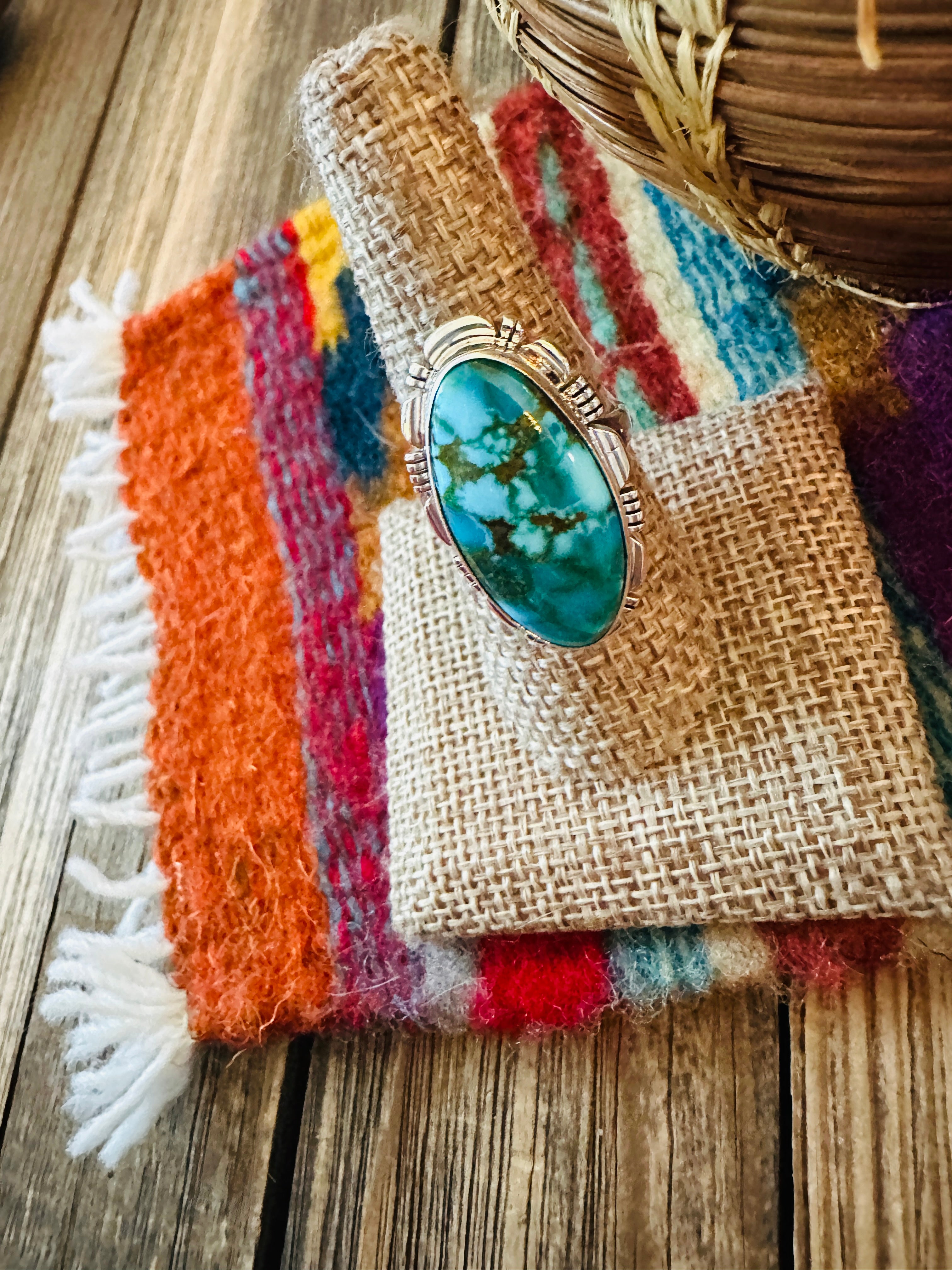 Handcrafted Sonoran Mountain Turquoise & Sterling Silver Ring size 8.5