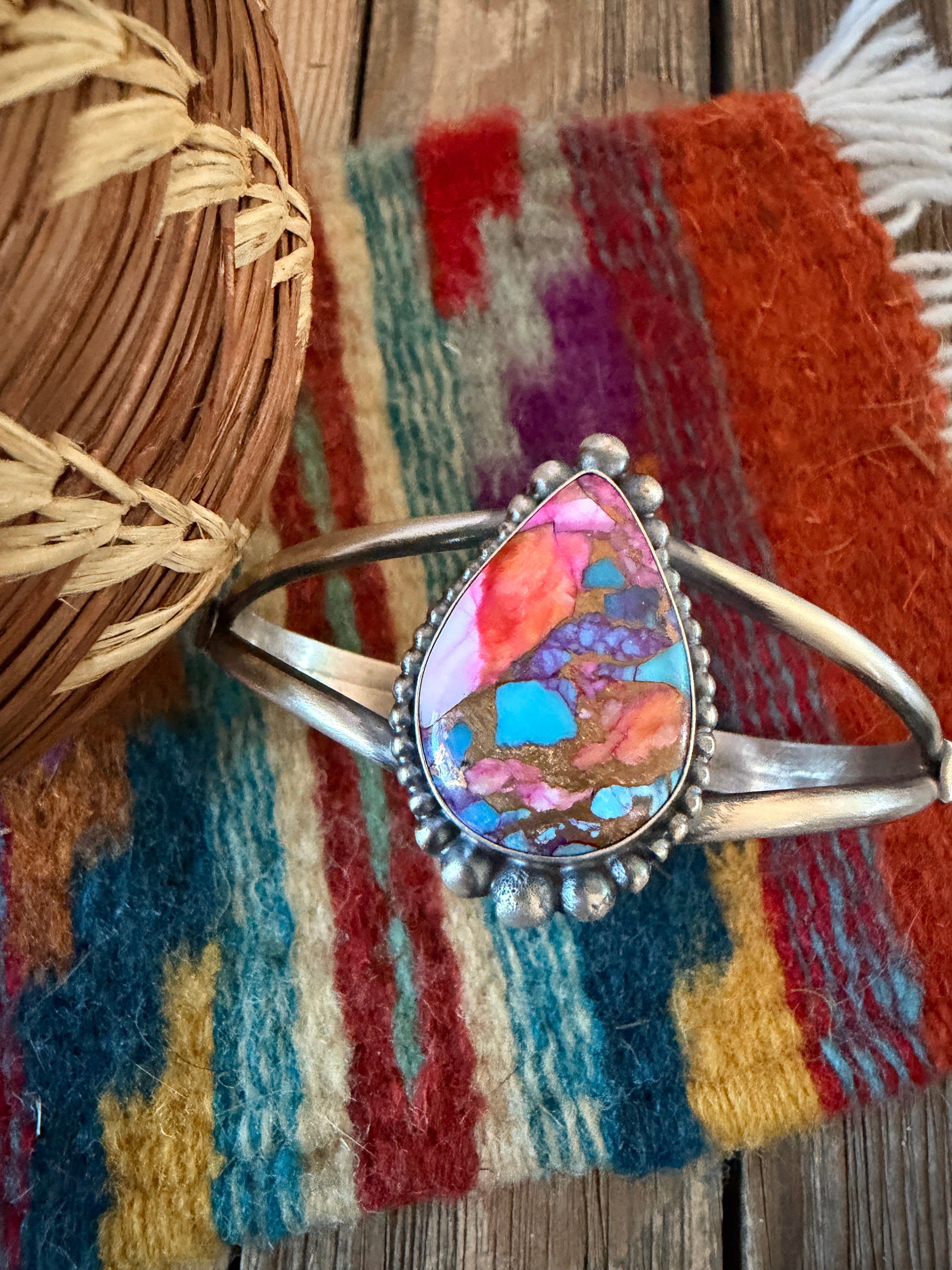 Handcrafted Pink Dream Mojave & Sterling Silver Cuff Bracelet