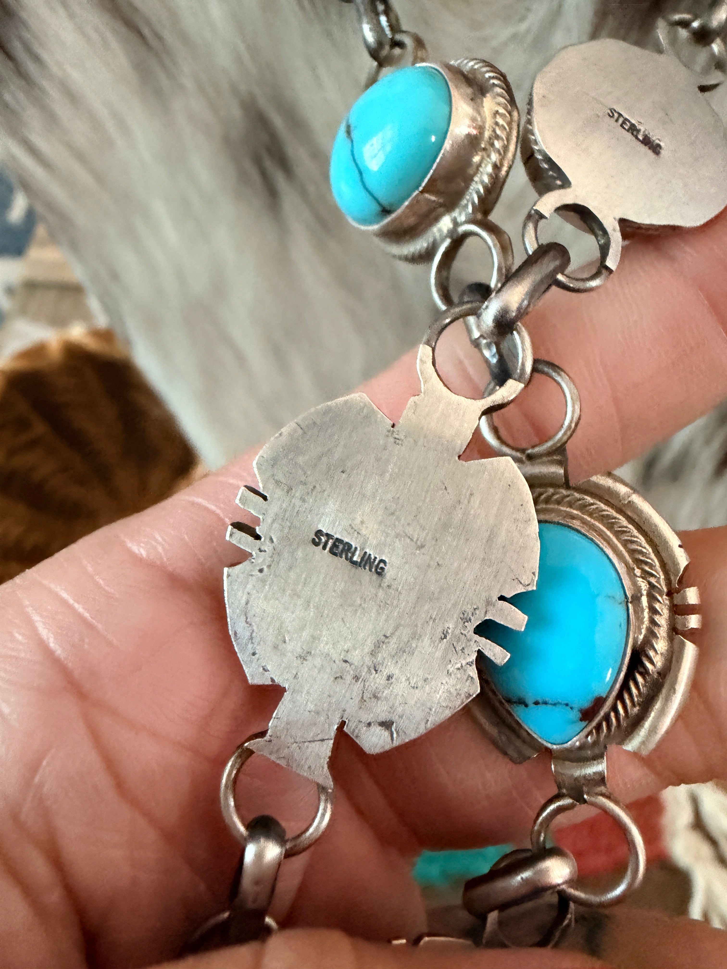 Handcrafted Turquoise & Sterling Silver Necklace and Earring Set