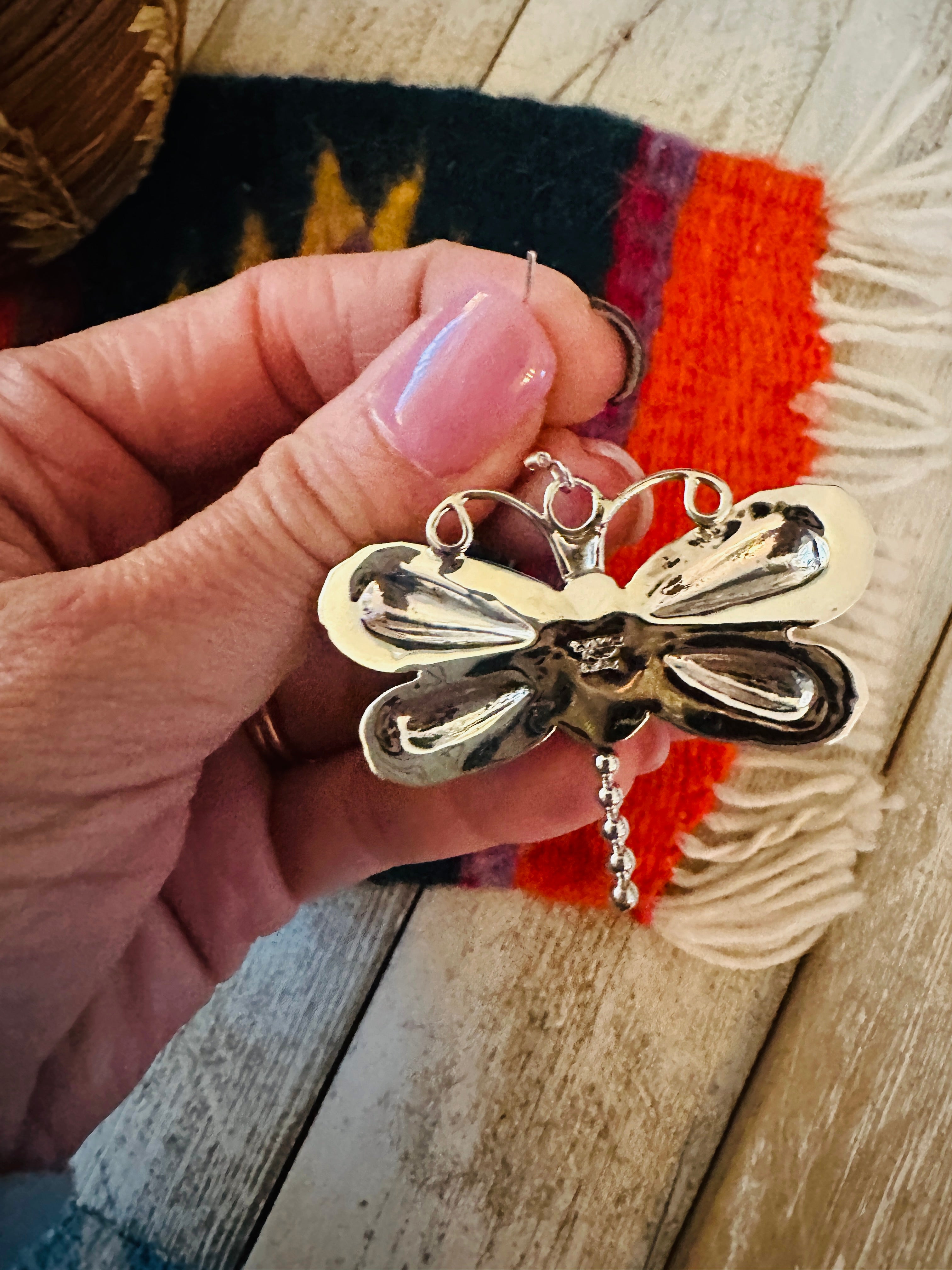 Navajo Turquoise & Sterling Silver Dragonfly Dangle Earrings