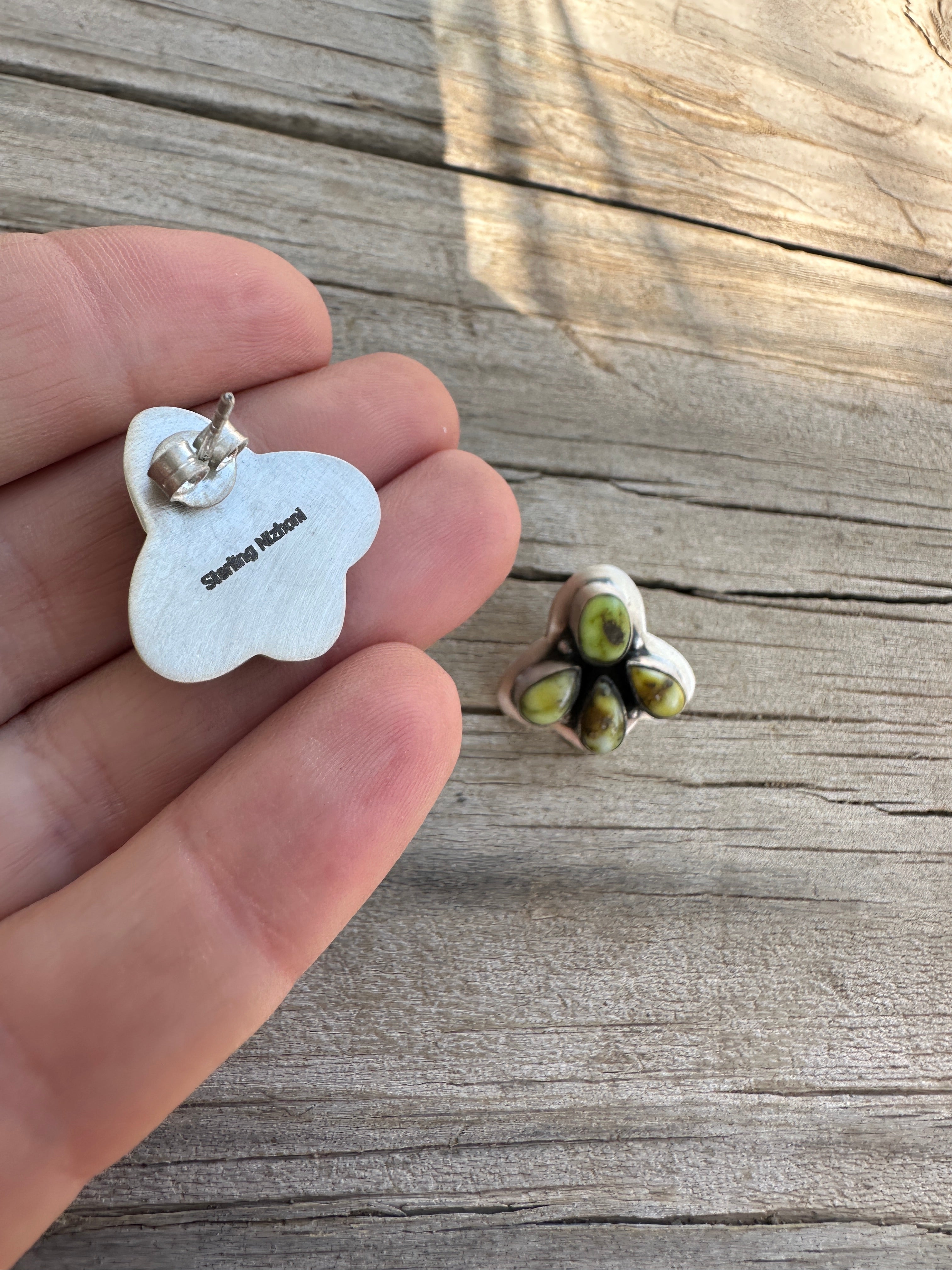 Handmade The Sunny Palomino Turquoise Sterling Silver Post Earrings