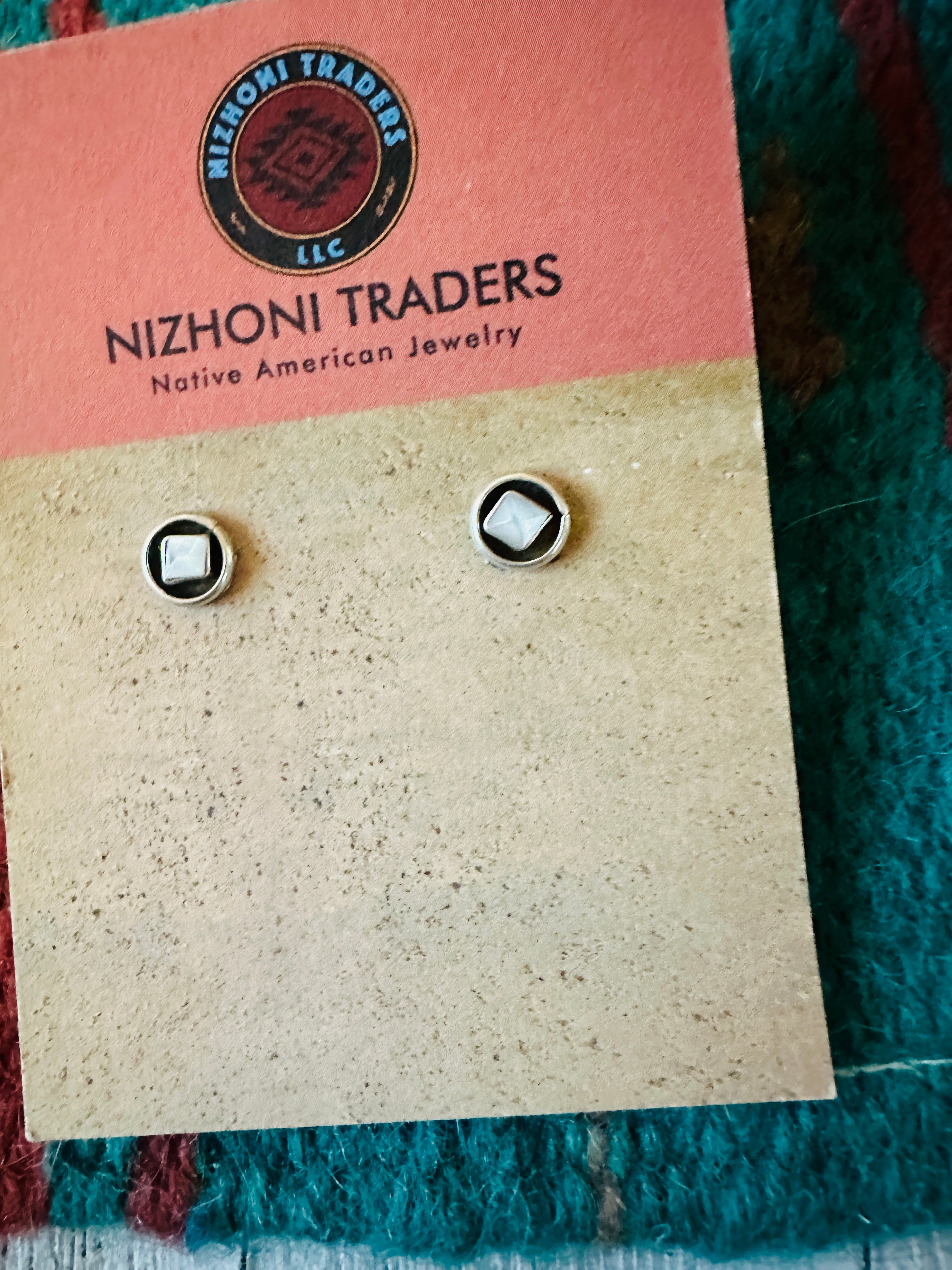 Navajo Mother of Pearl and Sterling Silver Shadowbox Stud Earrings