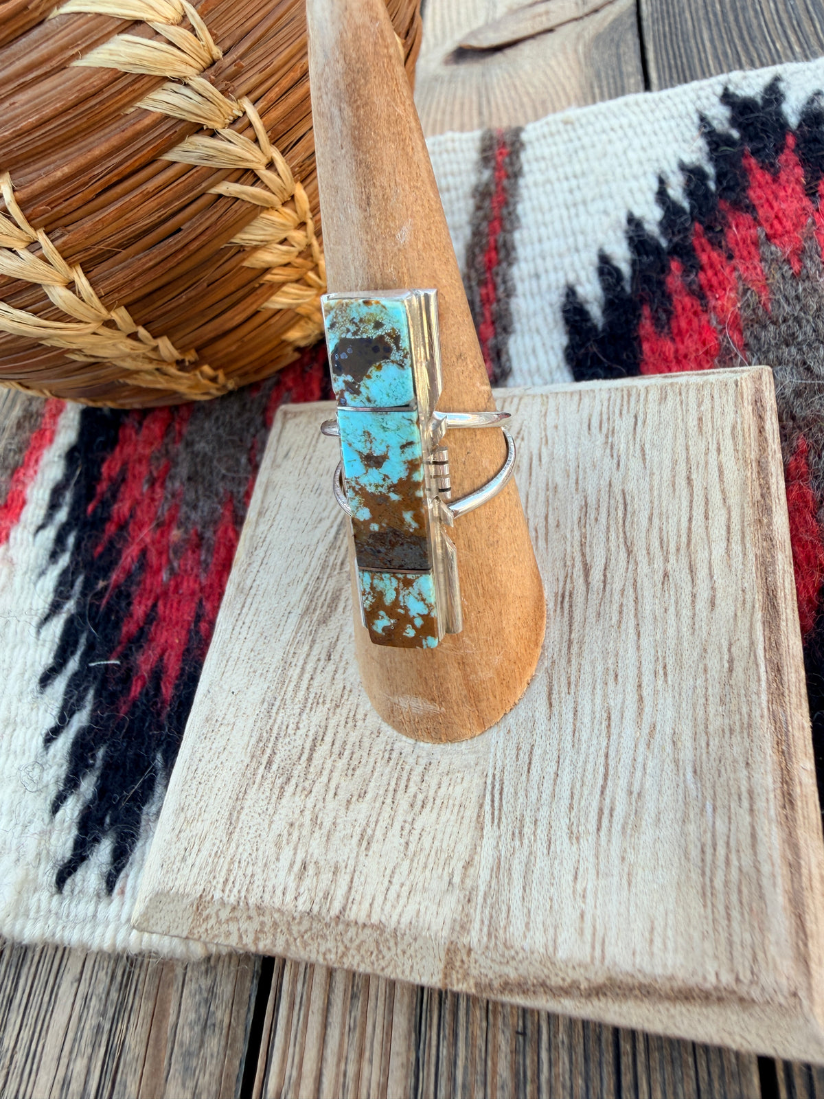 Handcrafted Turquoise & Sterling Silver Inlay Ring Size 6.75