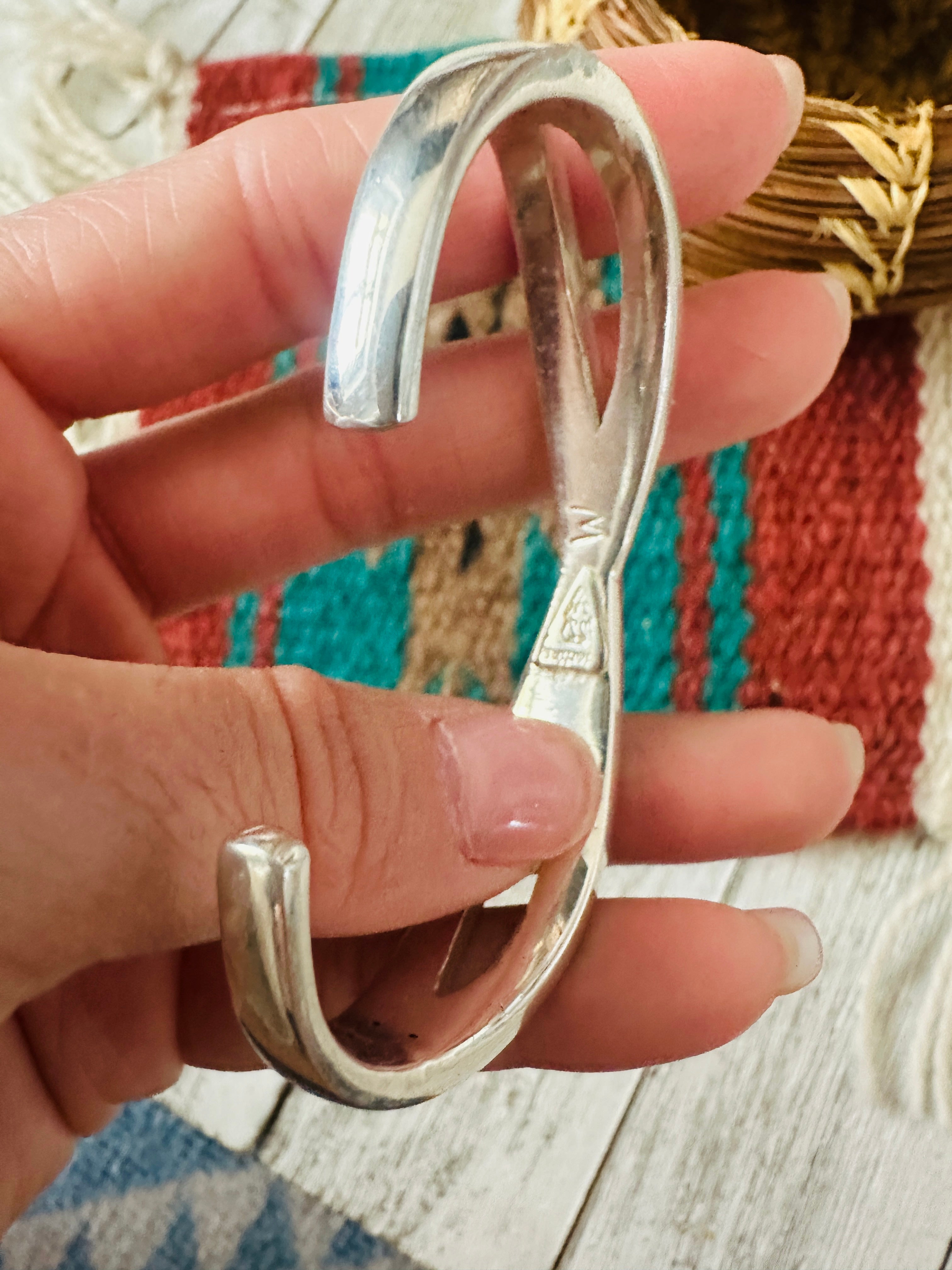 Handcrafted Turquoise & Sterling Silver Inlay Twist Cuff Bracelet /