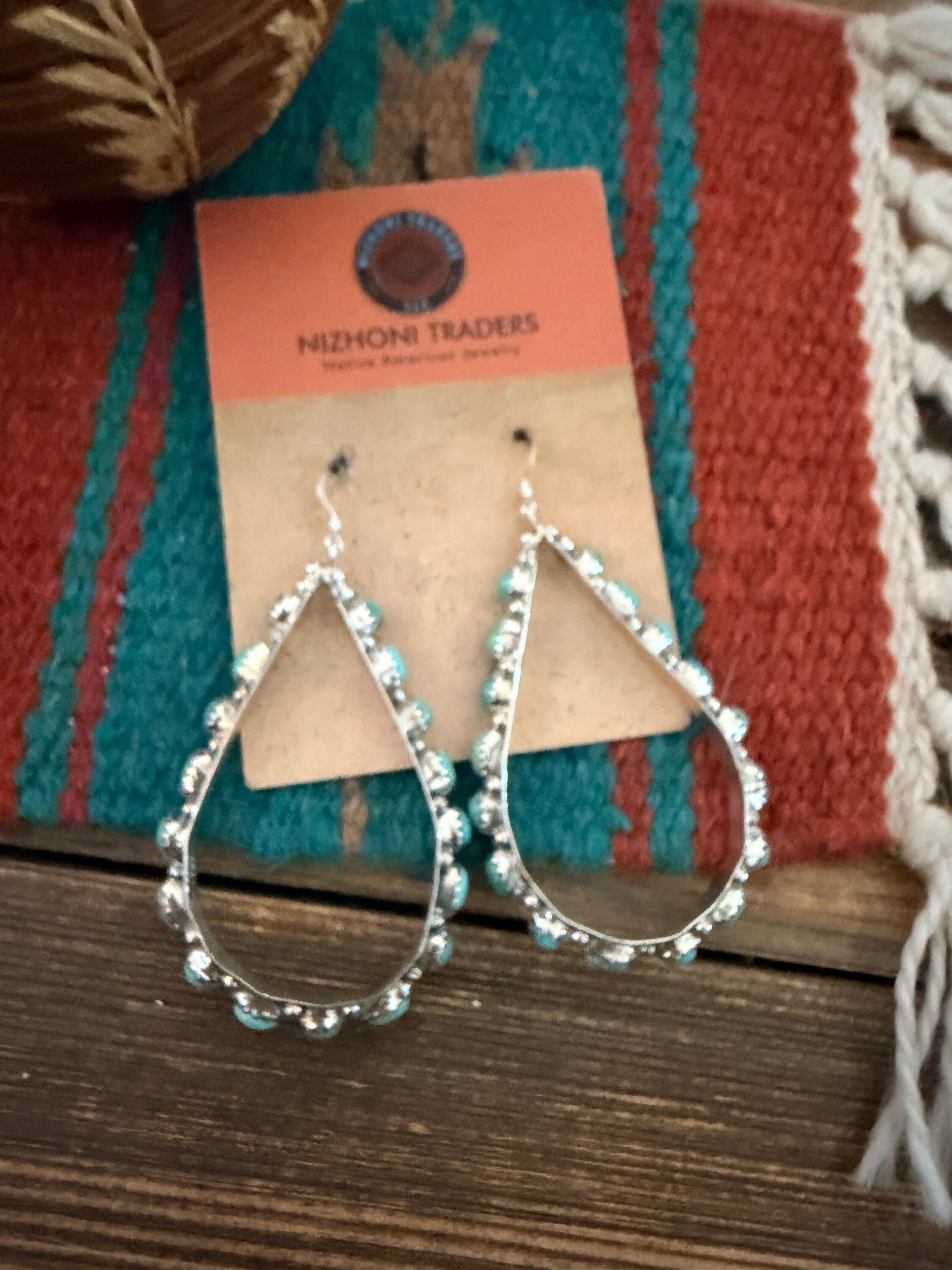 Handcrafted Turquoise & Sterling Silver Dangle Hoop Earrings
