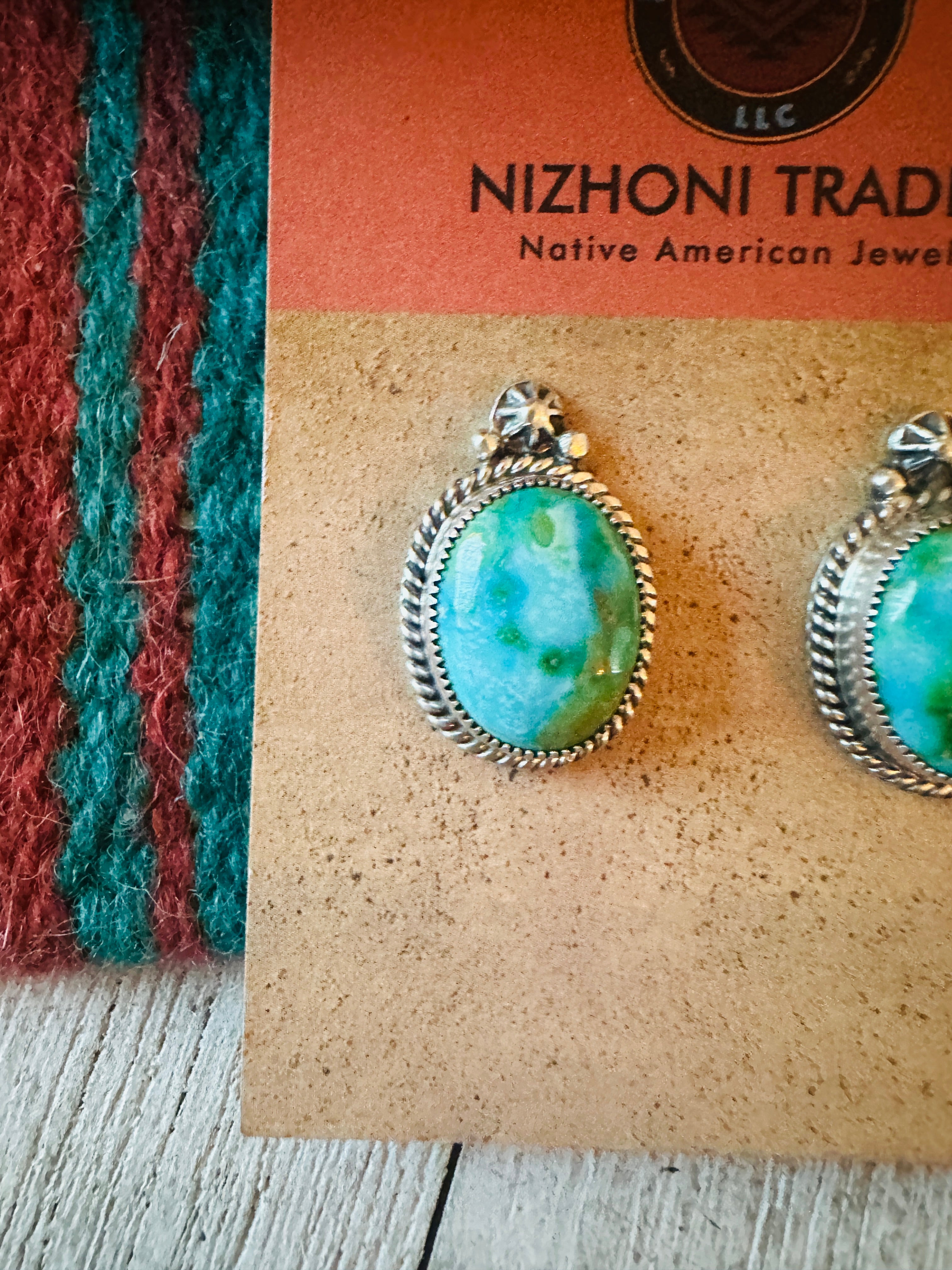 Navajo Sonoran Mountain Turquoise And Sterling Silver Post Earrings