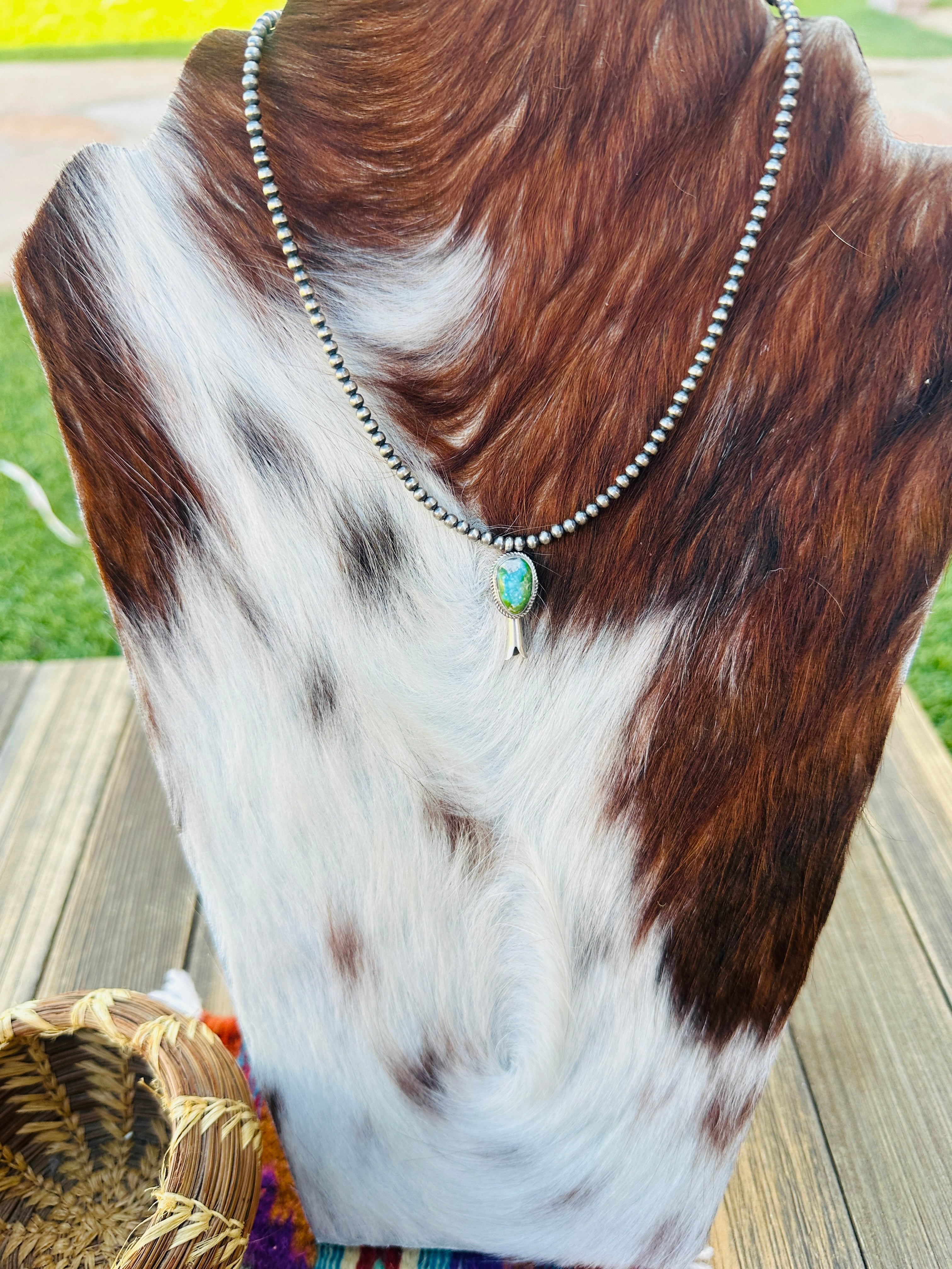 Handcrafted Turquoise & Sterling Silver Beaded Blossom Necklace