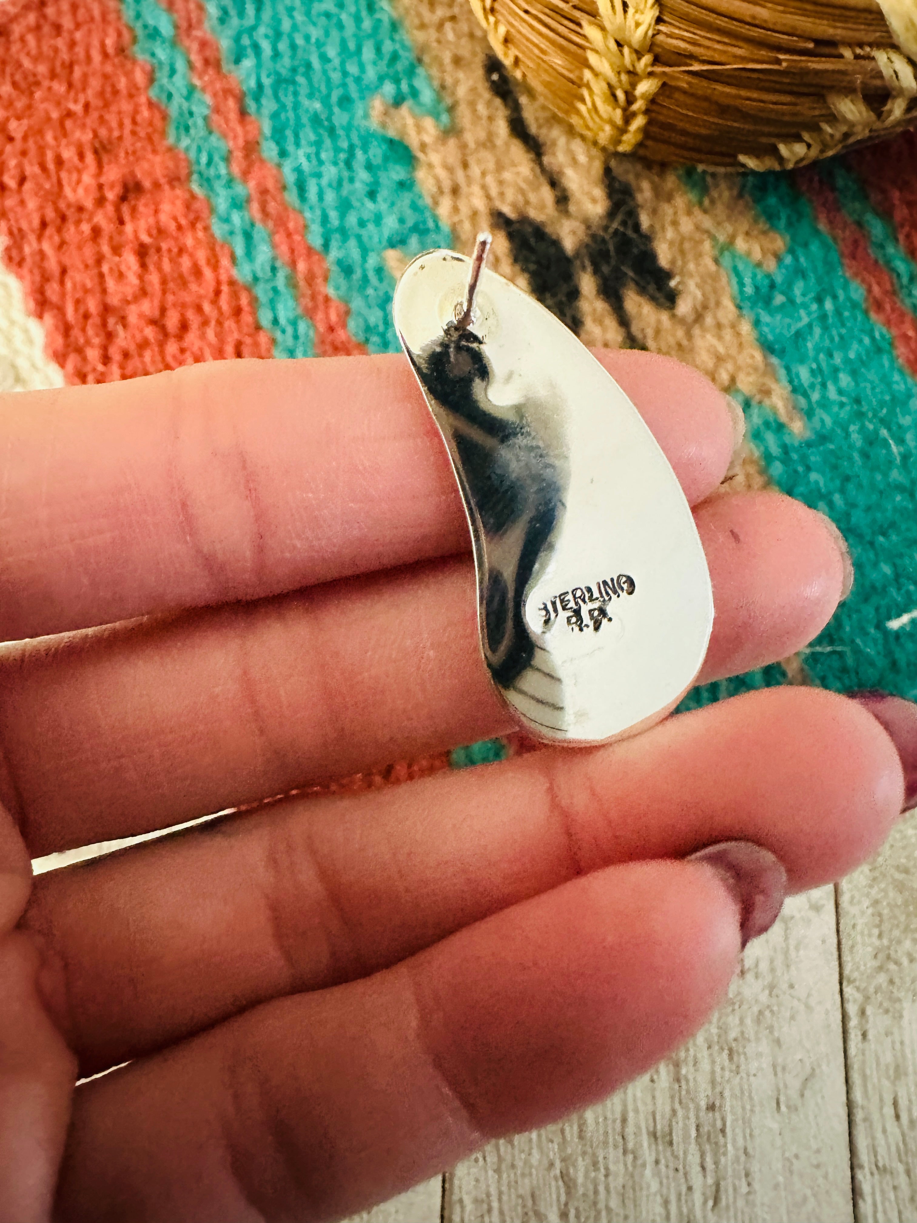 Navajo Turquoise and Sterling Silver Shadowbox Earrings