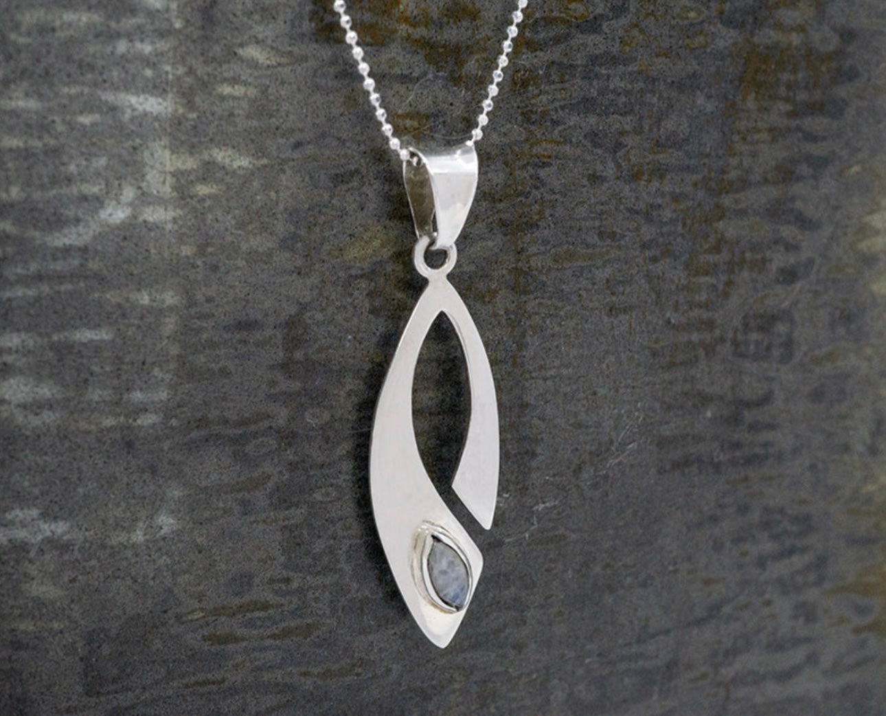 Wishbone Pendant W/ Moonstone Necklace