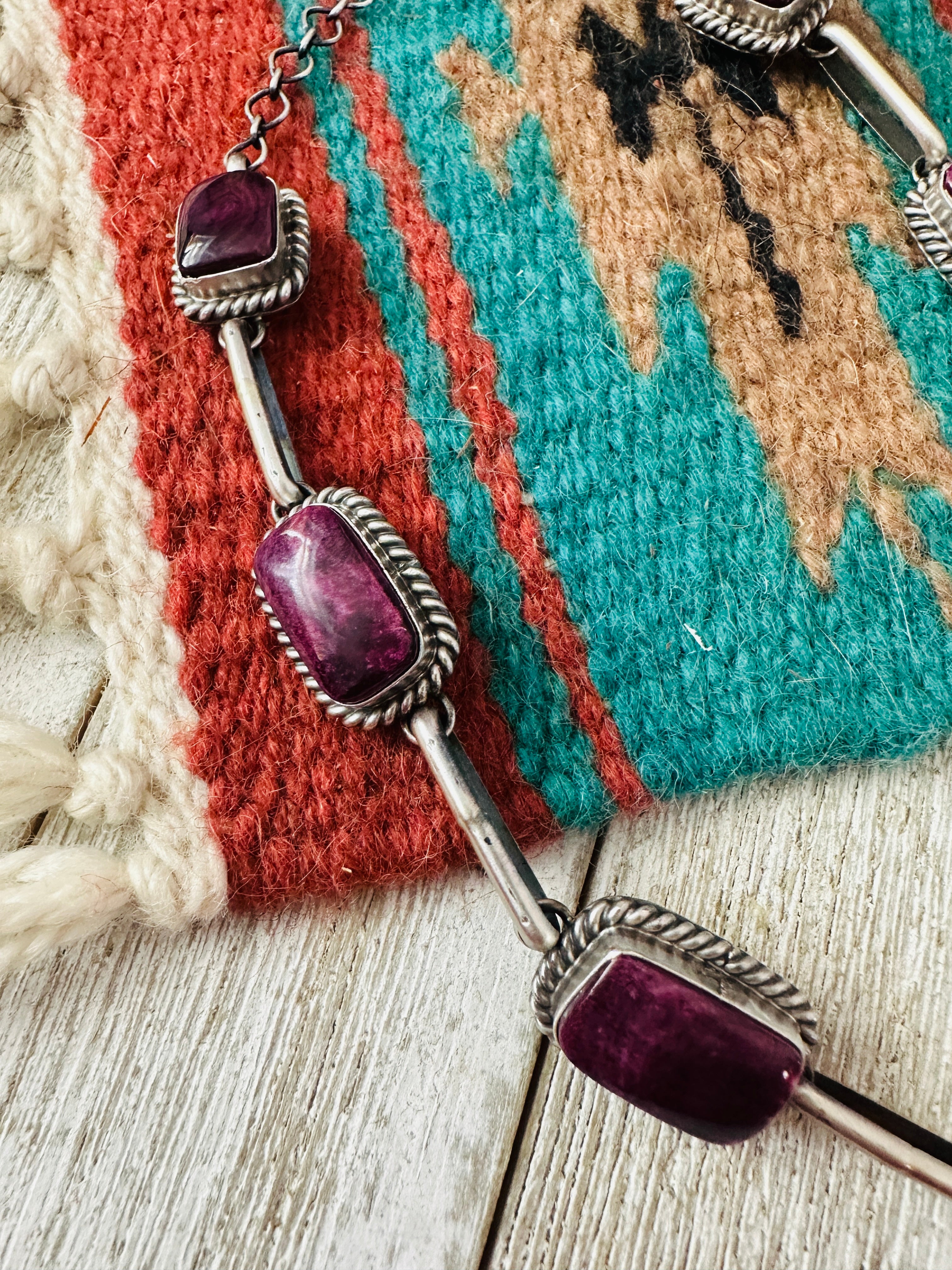 Handcrafted Sterling Silver & Purple Spiny Necklace