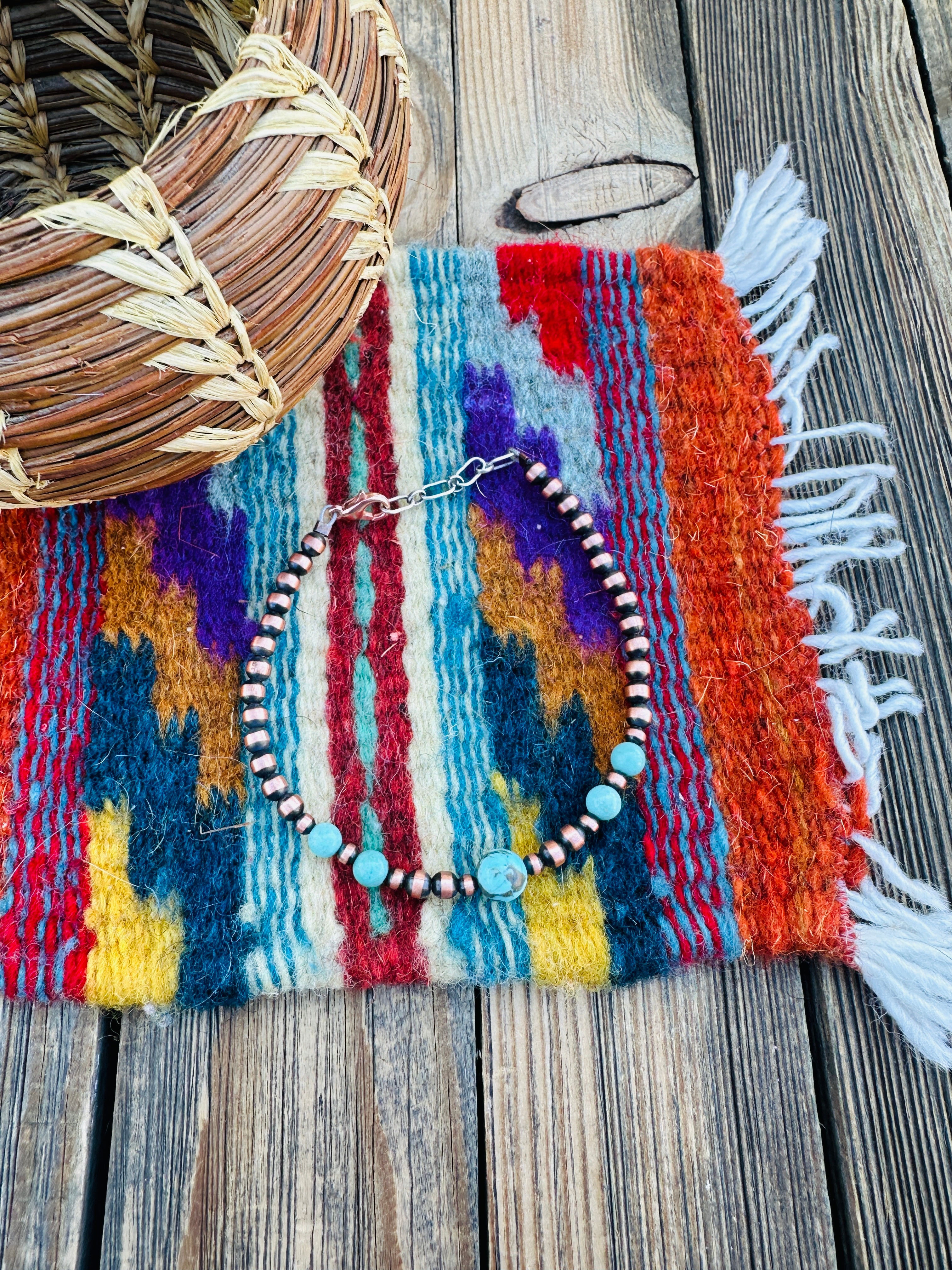 Handcrafted Turquoise & Copper Beaded Bracelet