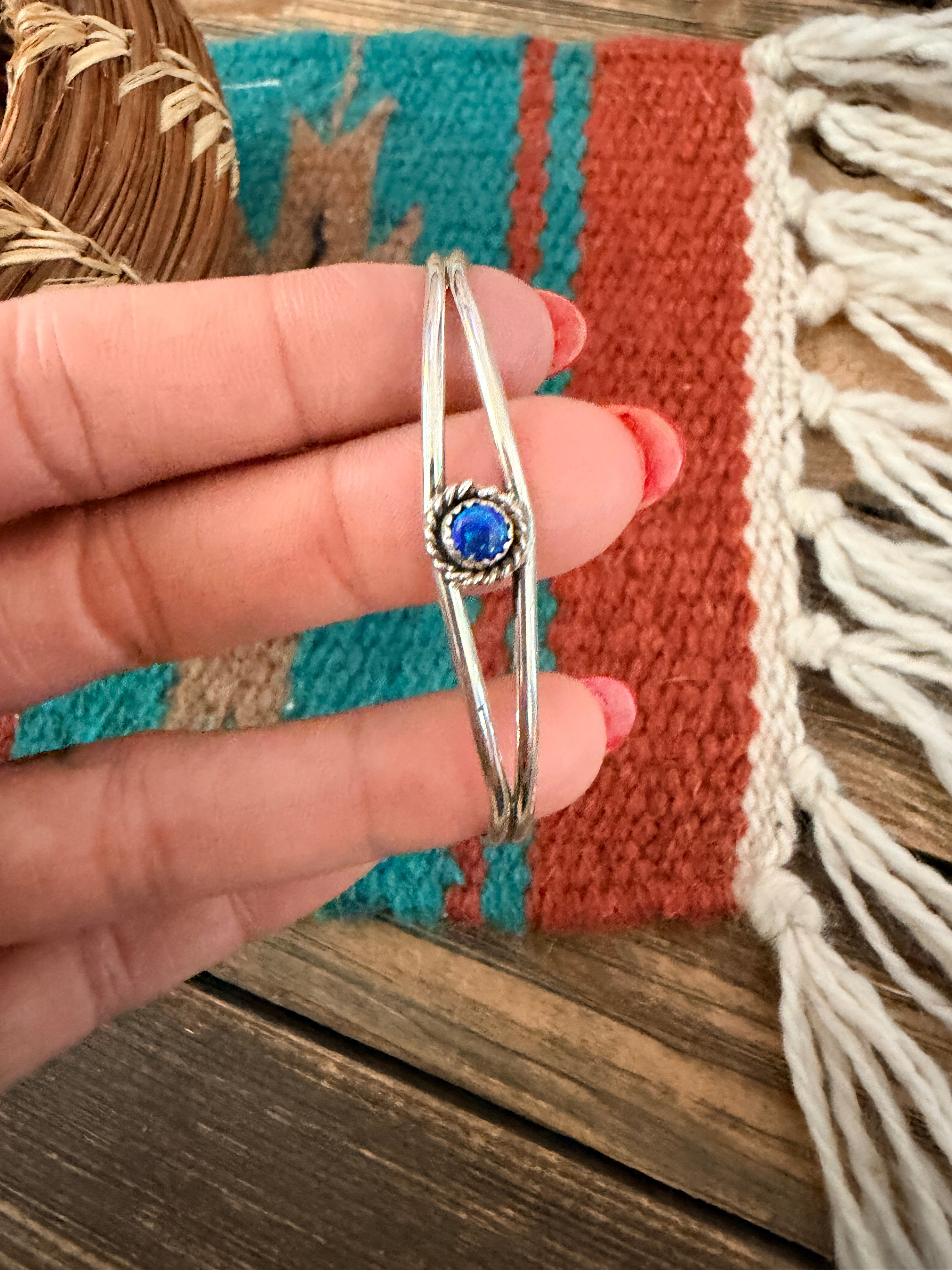 Handcrafted Blue Opal & Sterling Silver Baby Cuff Bracelet