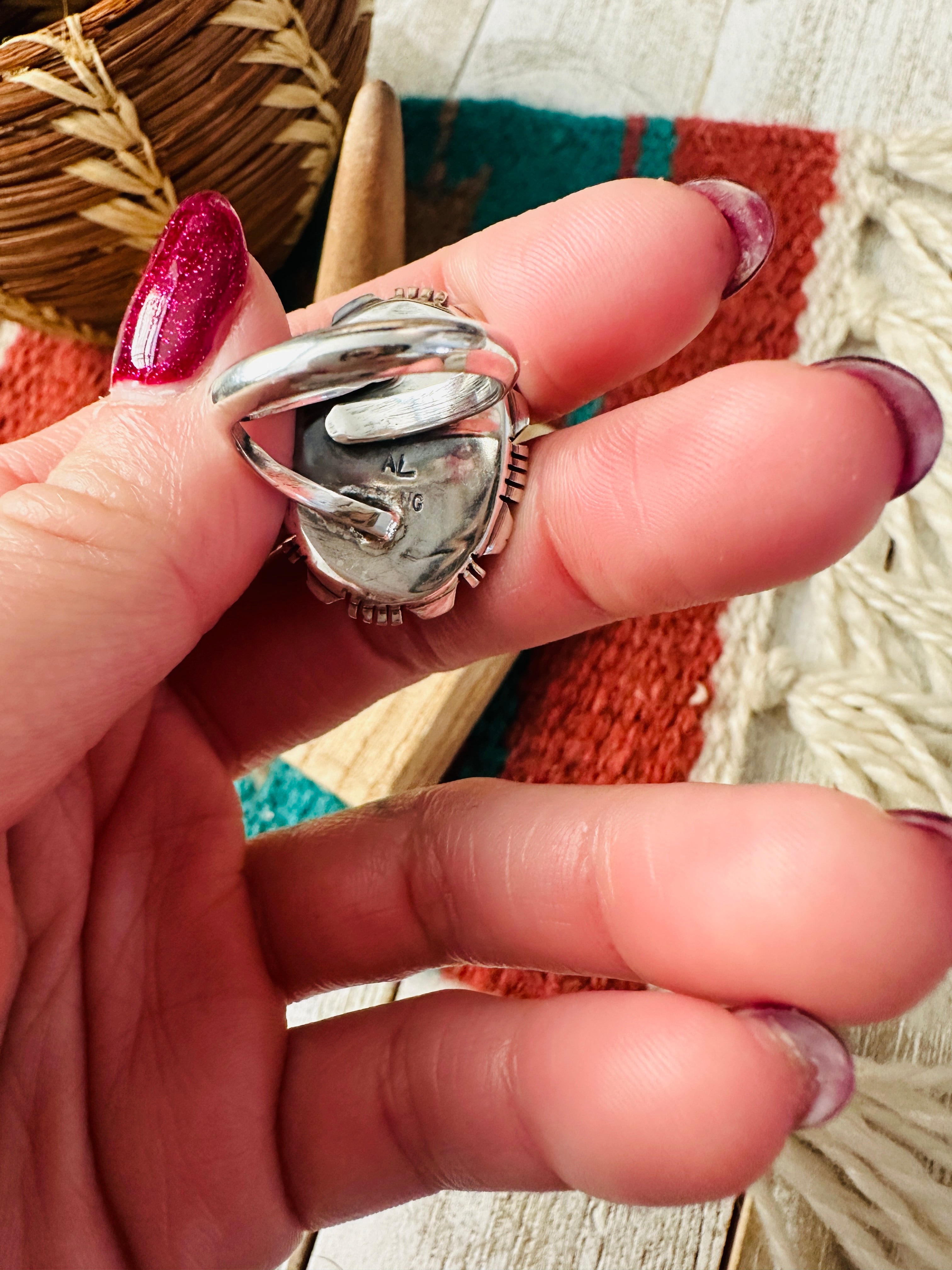 Navajo Sterling Silver & Pink Dream Mojave Adjustable Ring