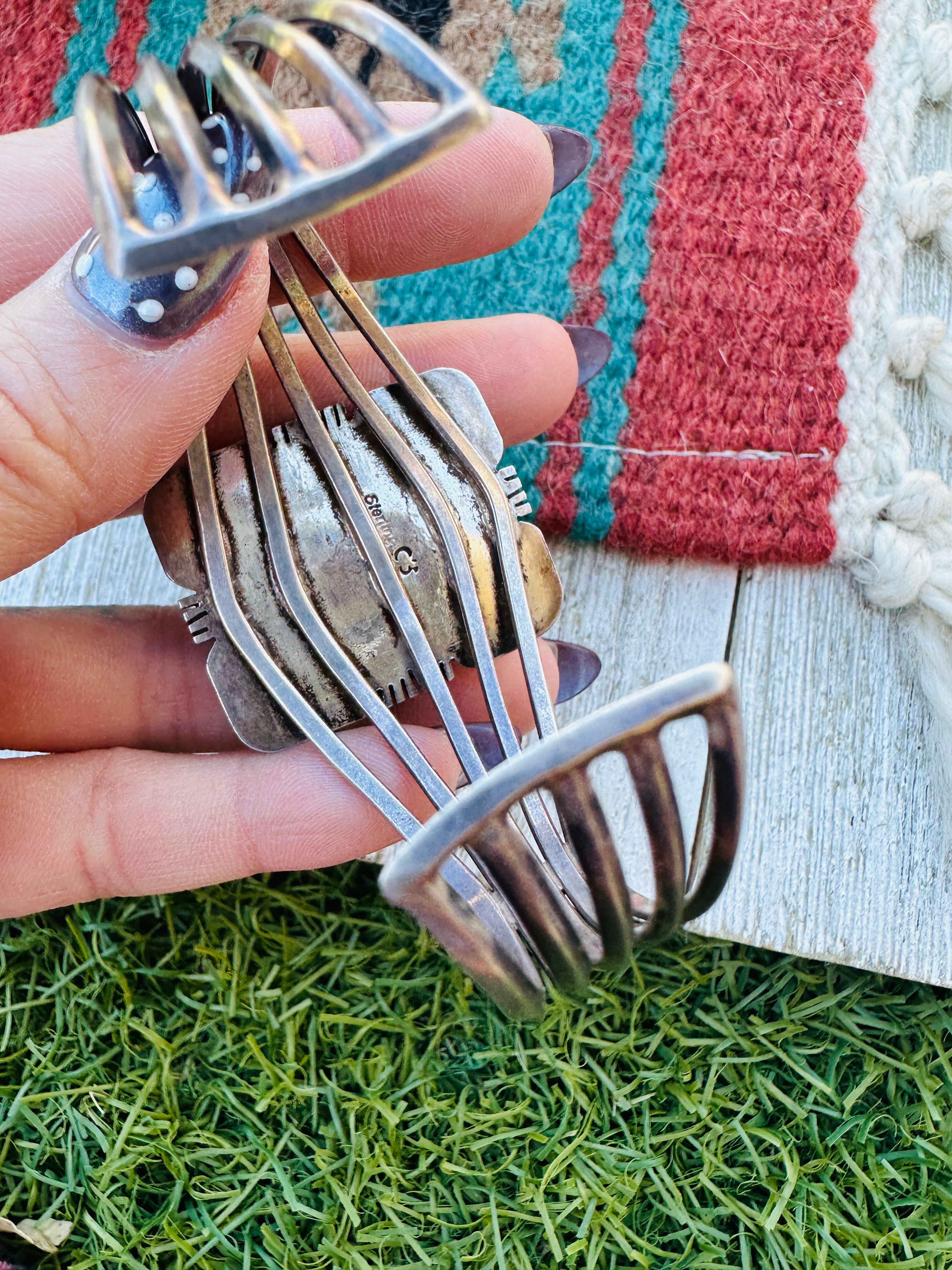 Handcrafted Old Pawn Sterling Silver & Kingman Web Turquoise Cuff Bracelet
