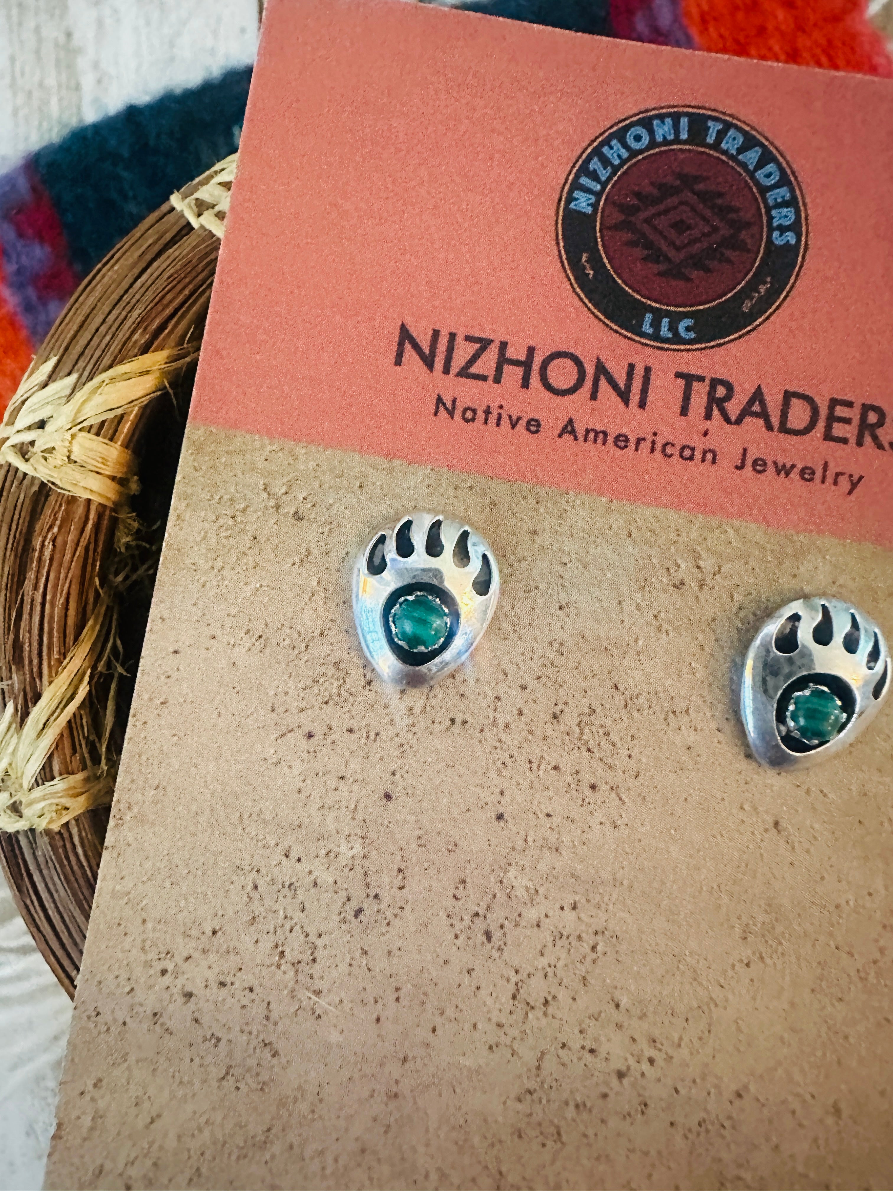 Handcrafted Malachite & Sterling Silver Bear Paw Stud Earrings