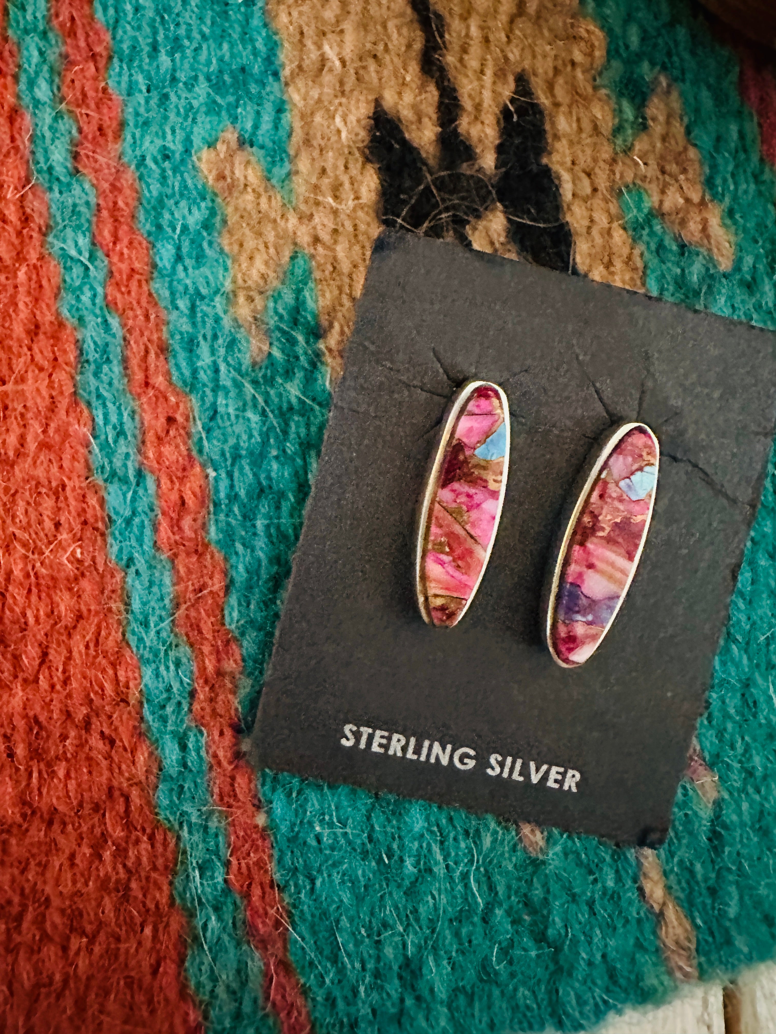 Navajo Pink Dream Mojave & Sterling Silver Oval Post Earrings