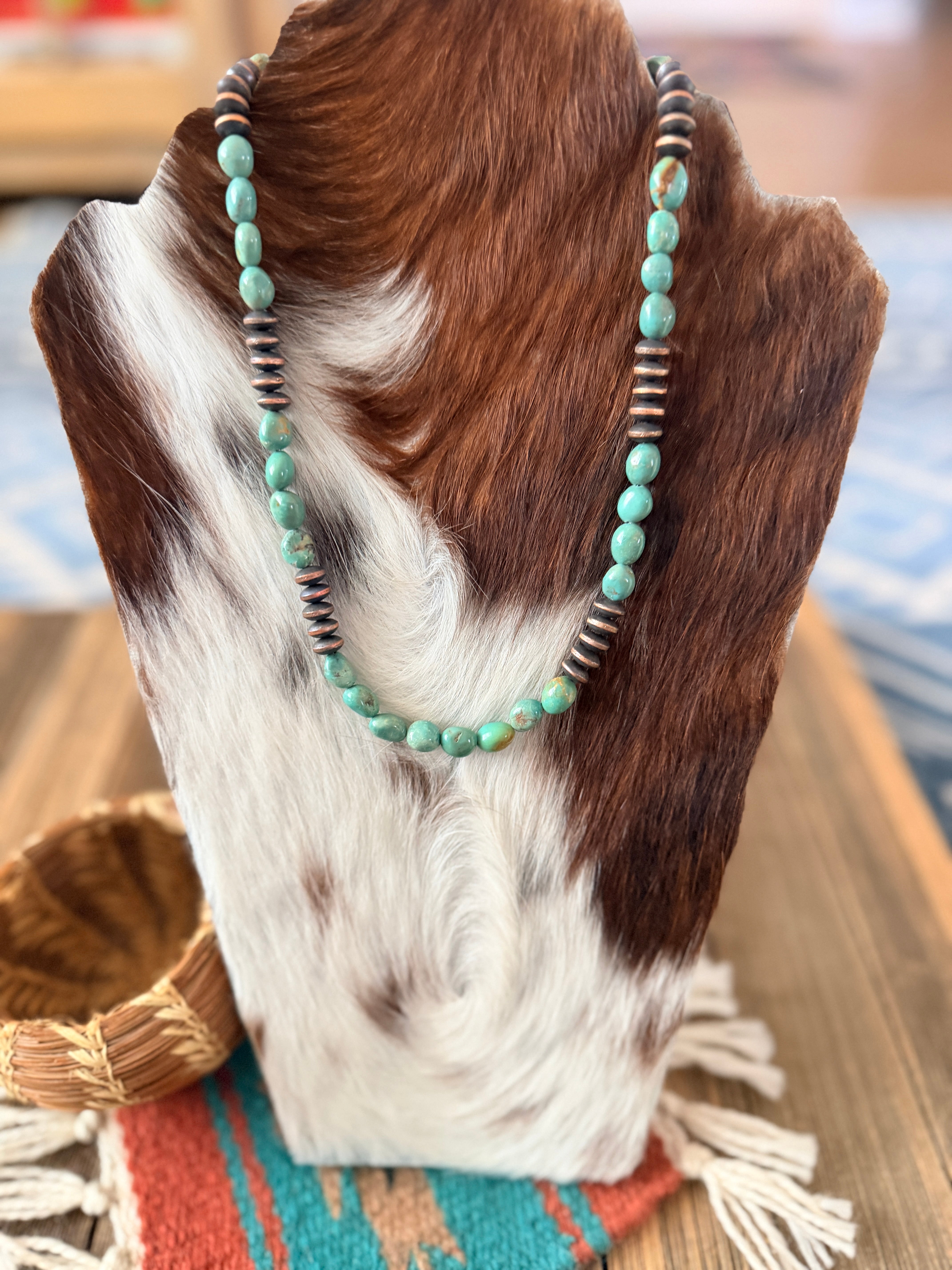 Handcrafted Turquoise & Copper 18” Beaded Necklace