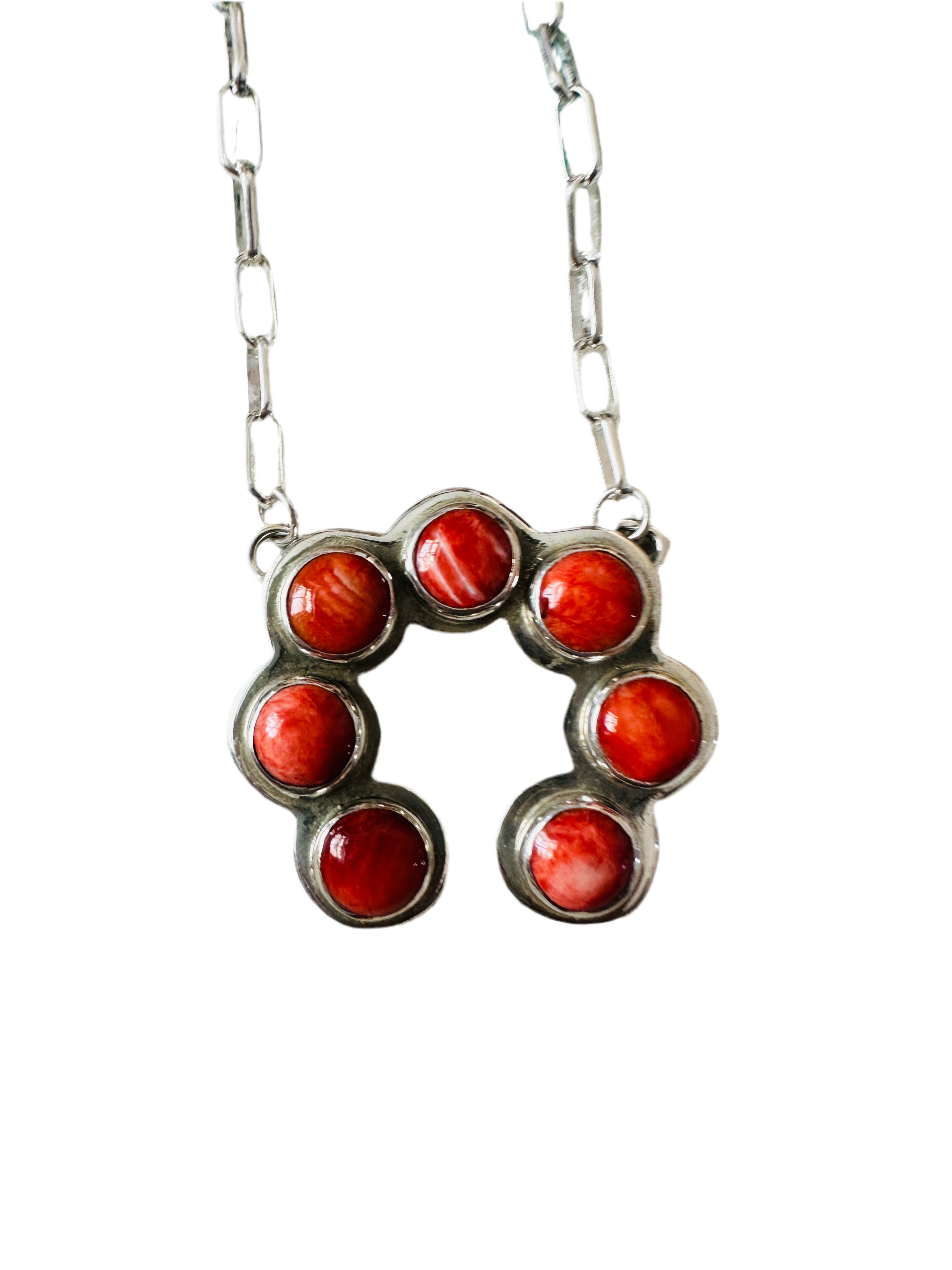 Handcrafted Sterling Silver & Orange Spiny Naja Necklace