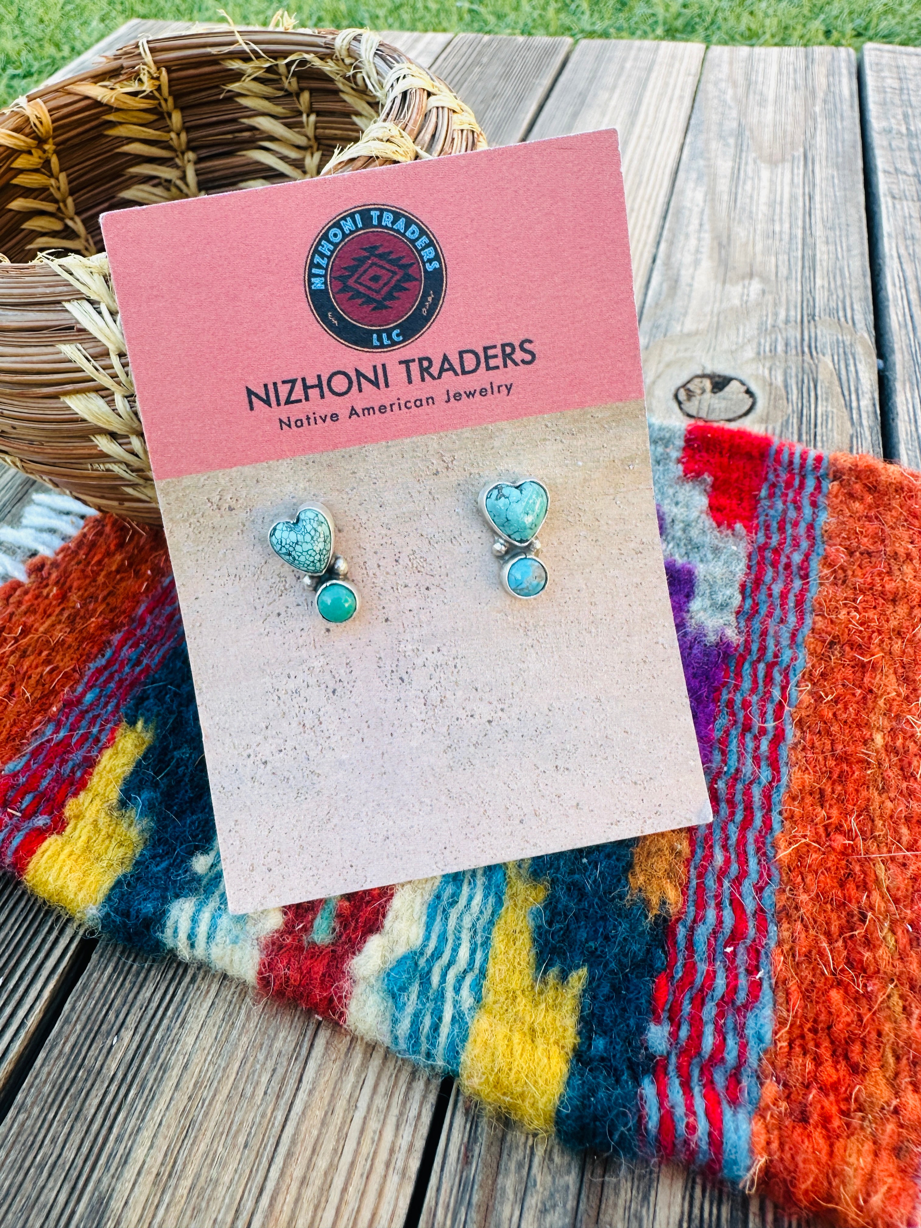 Handcrafted Turquoise & Sterling Silver Heart Dangle Earrings