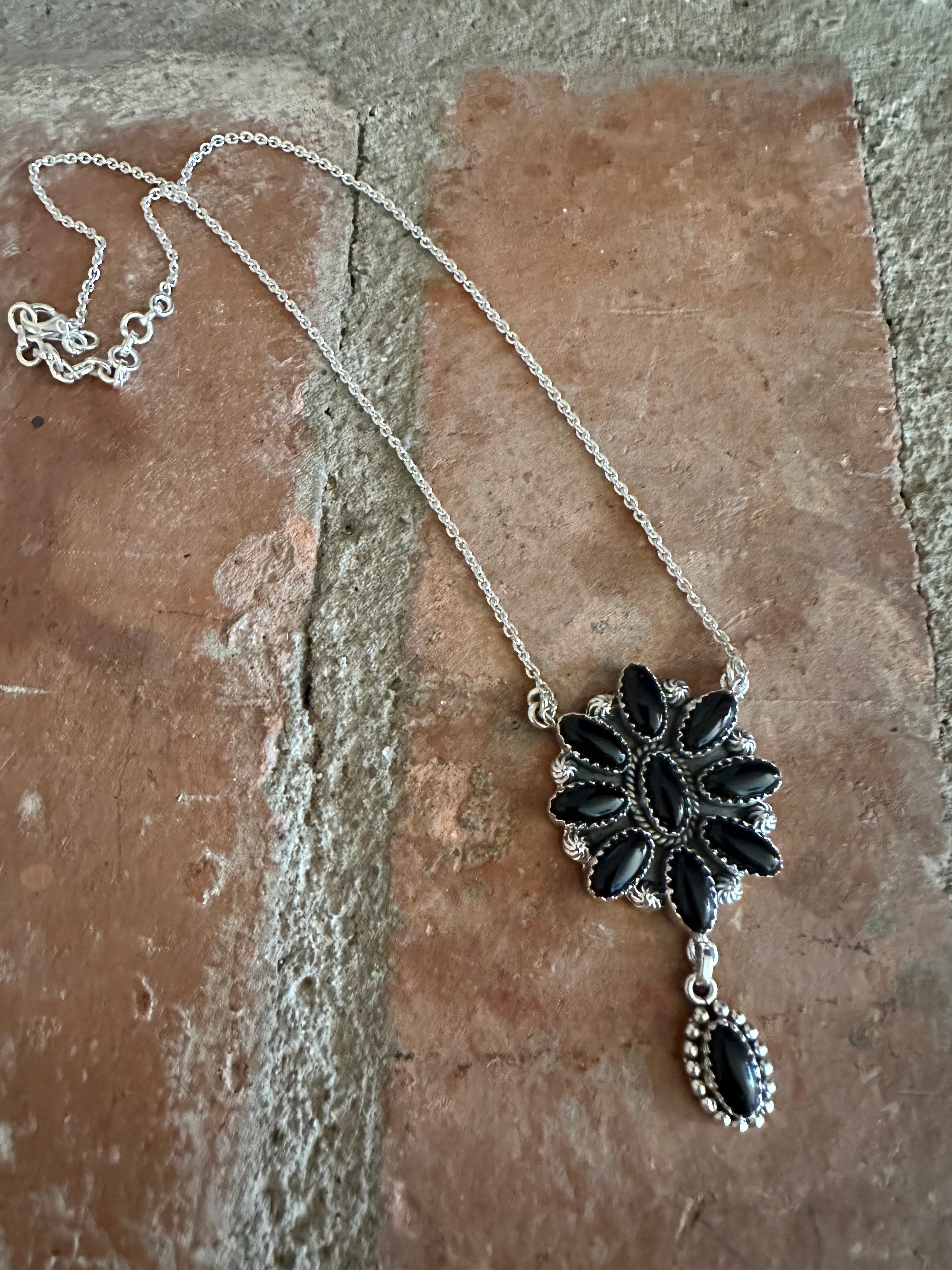 Blooming Cluster Handmade Sterling Silver & Onyx Necklace