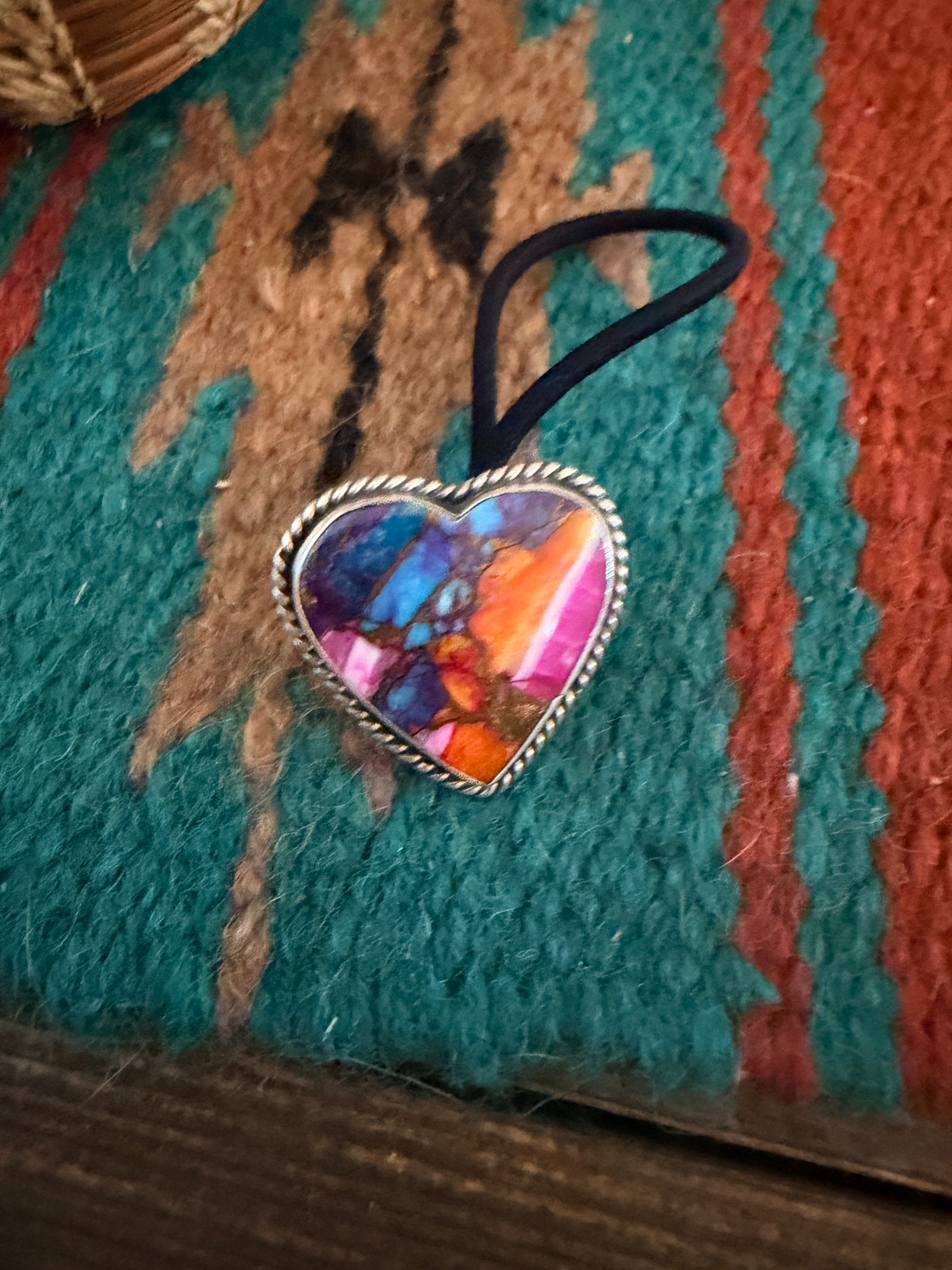 Handcrafted Pink Dream Mojave & Sterling Silver Heart Hair Tie Charm