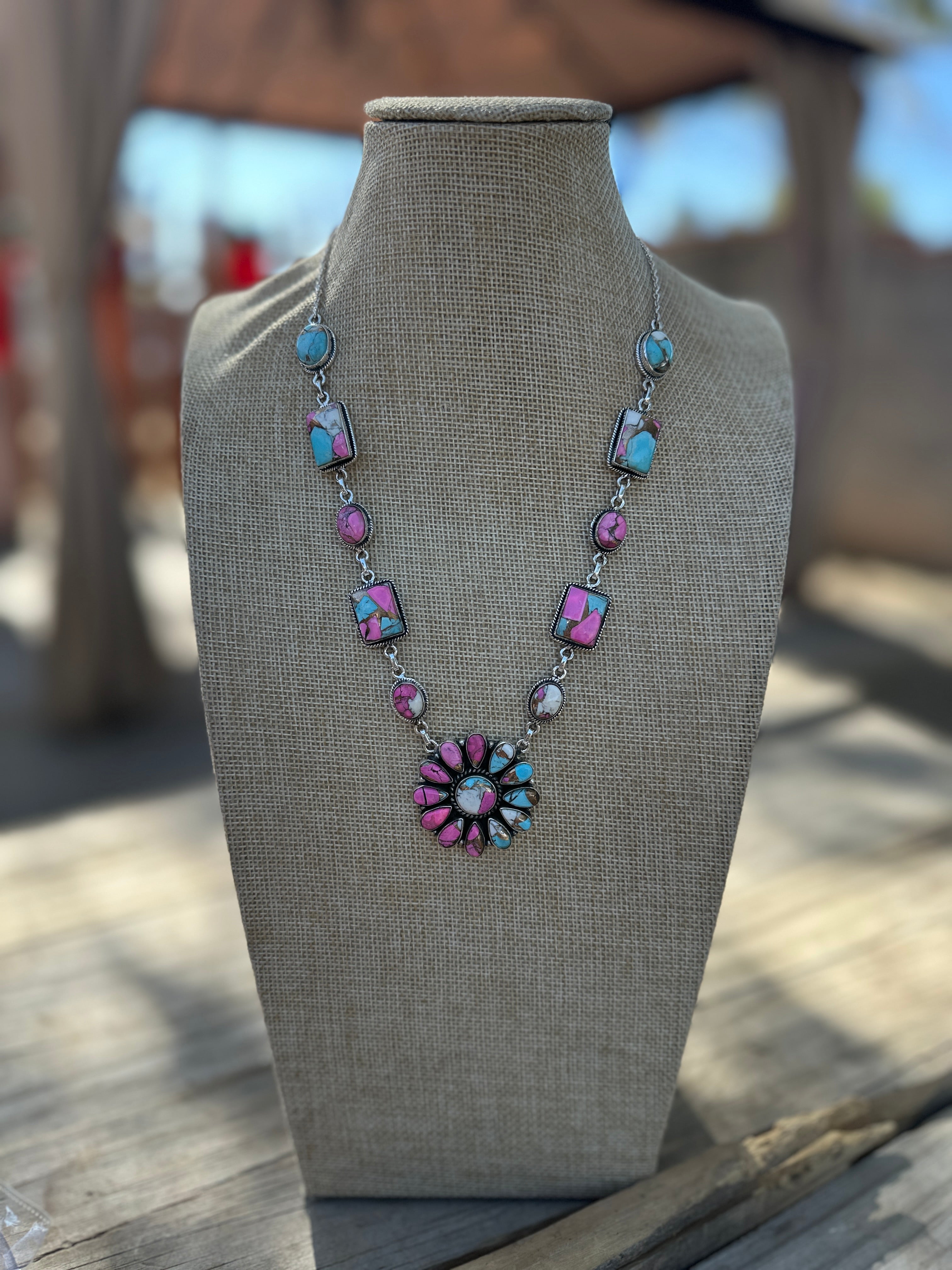 Handmade Cotton Candy Sterling Silver Cluster Necklace