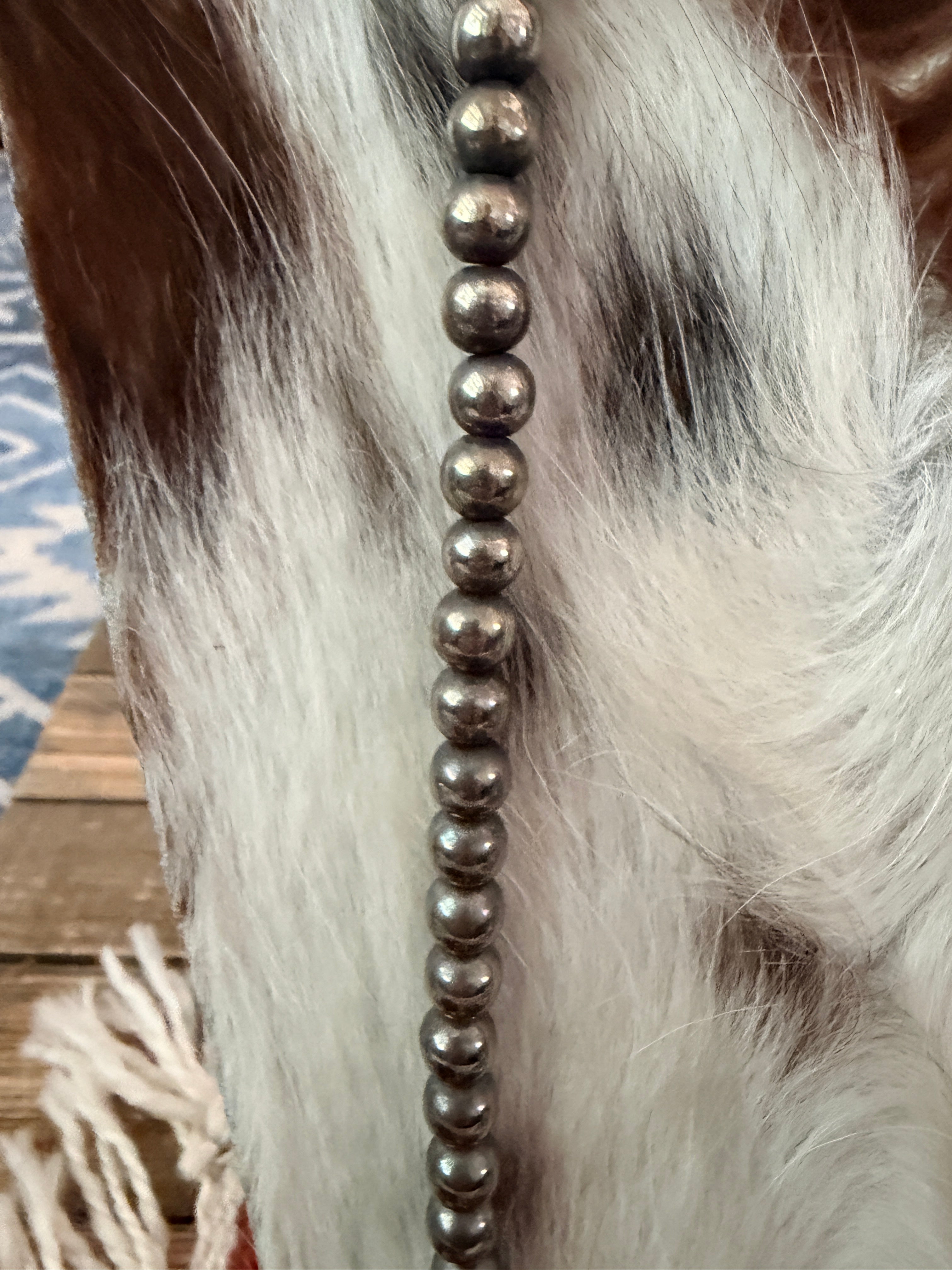Old Pawn Handcrafted 8mm Sterling Silver Pearl 28” Beaded Necklace