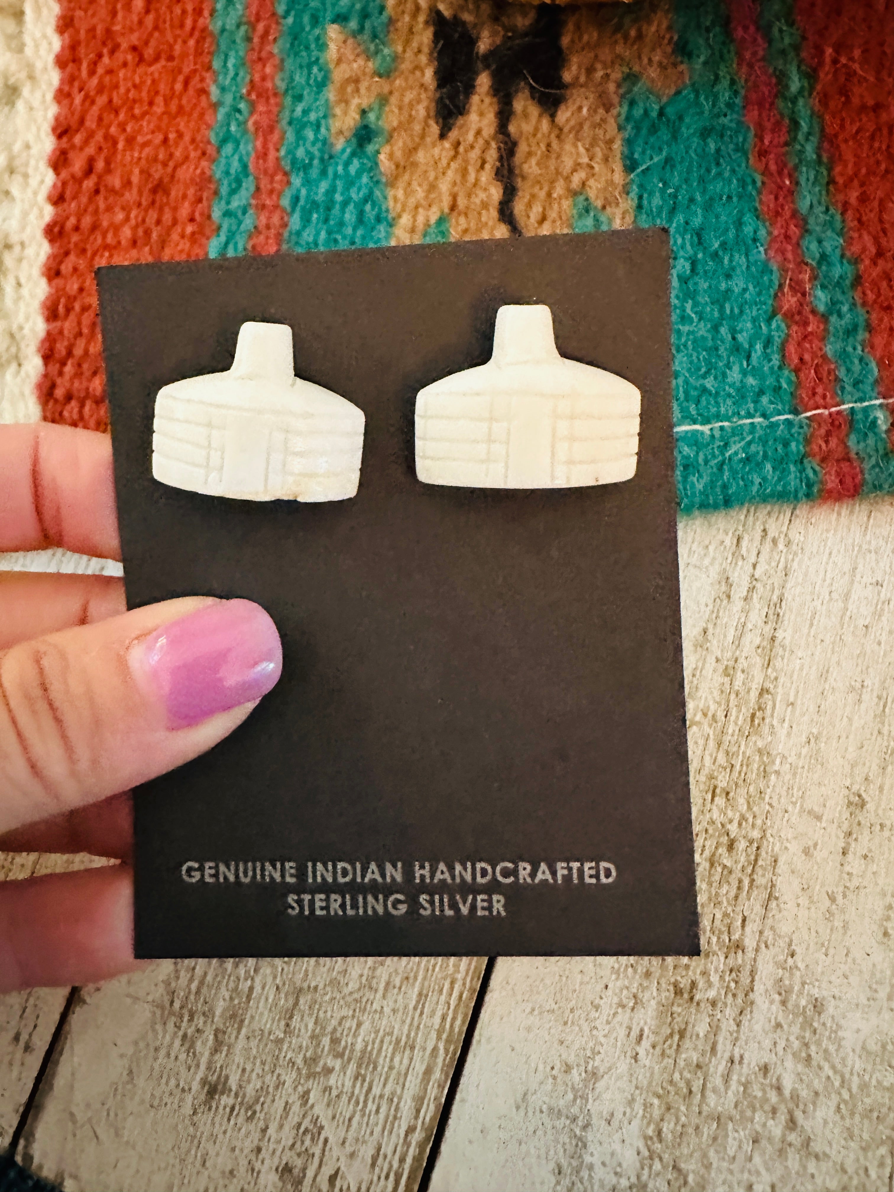 Navajo Hand Carved Hogan Stud Earrings