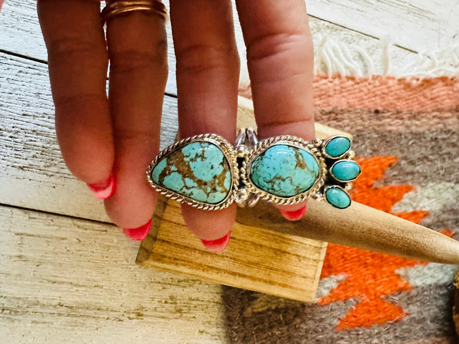Navajo Sterling Silver And Turquoise Statement Ring Size 8.5