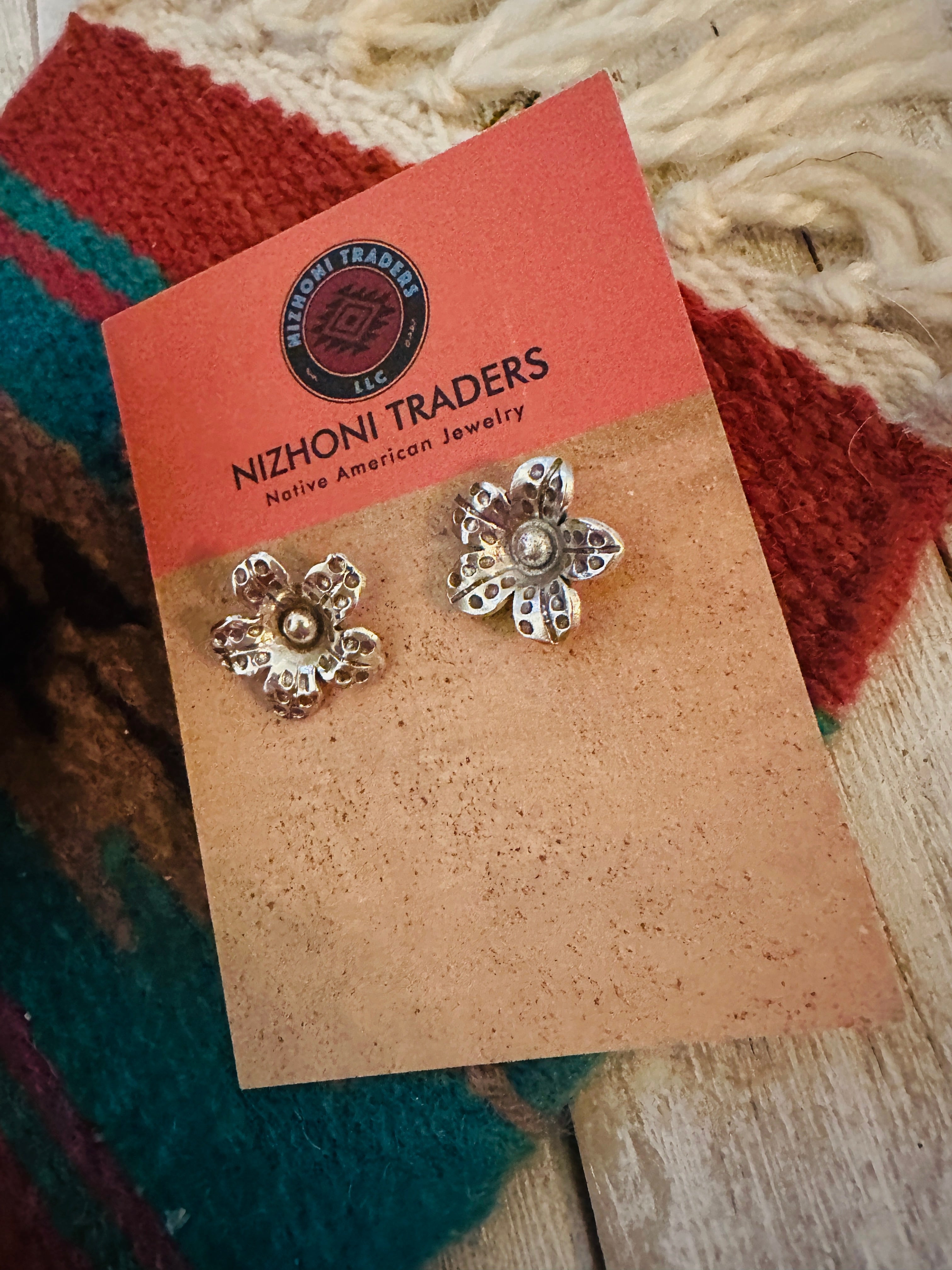 Handmade Sterling Silver Flower Stud Earrings Signed Nizhoni