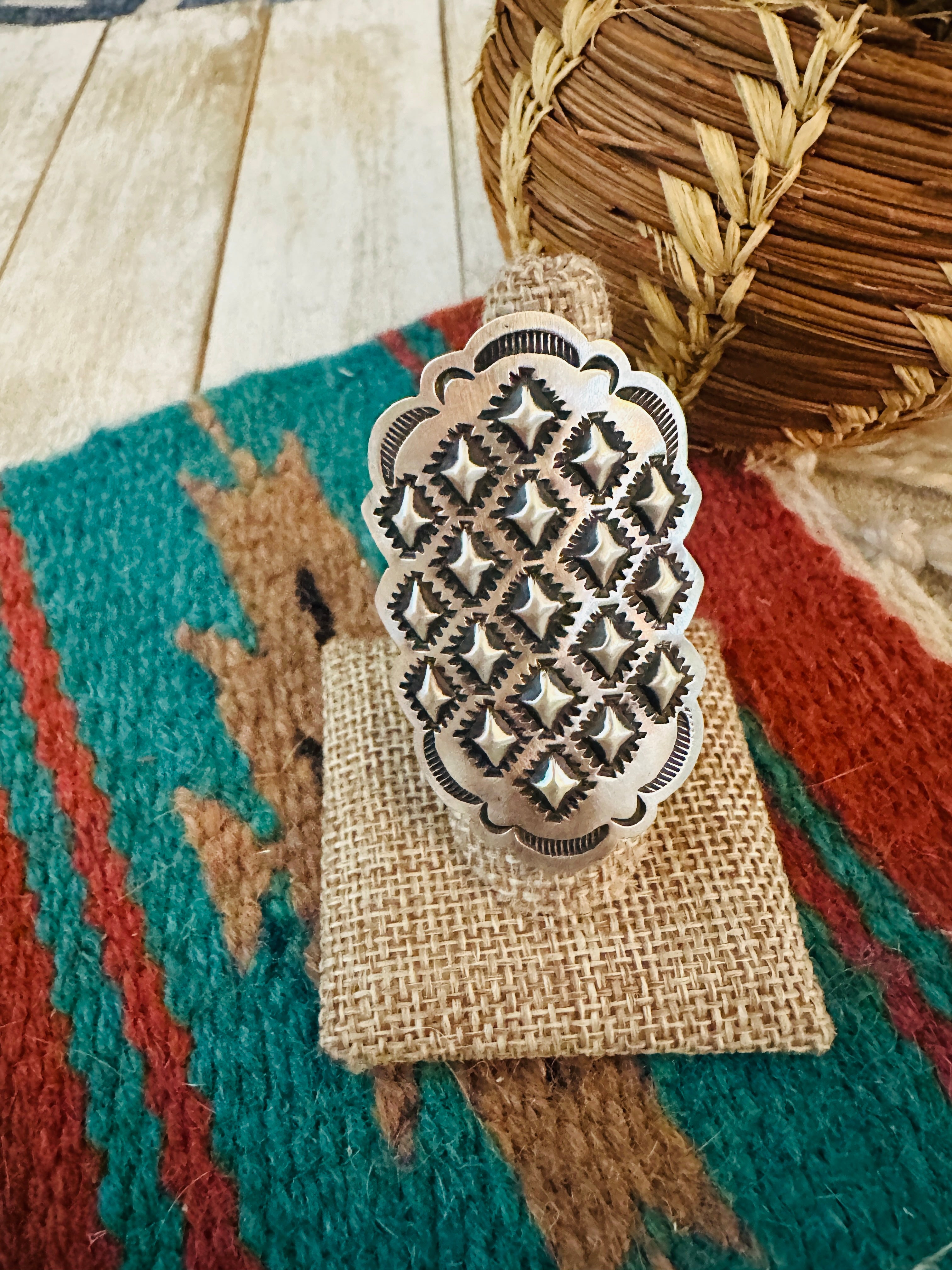 Handcrafted Sterling Silver Adjustable Concho Ring by Leander Tahe