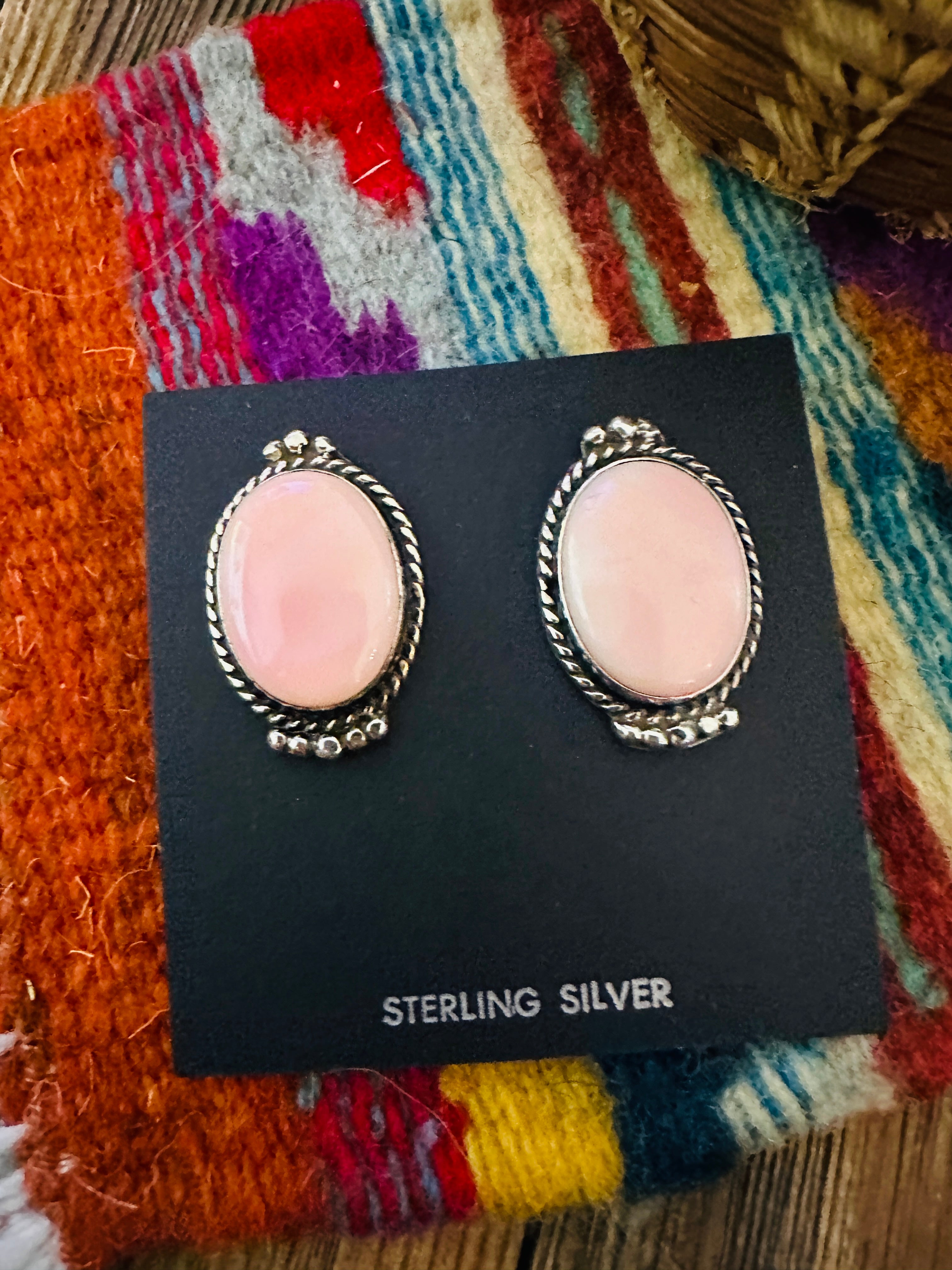 Handcrafted Queen Pink Conch & Sterling Silver Post Earrings