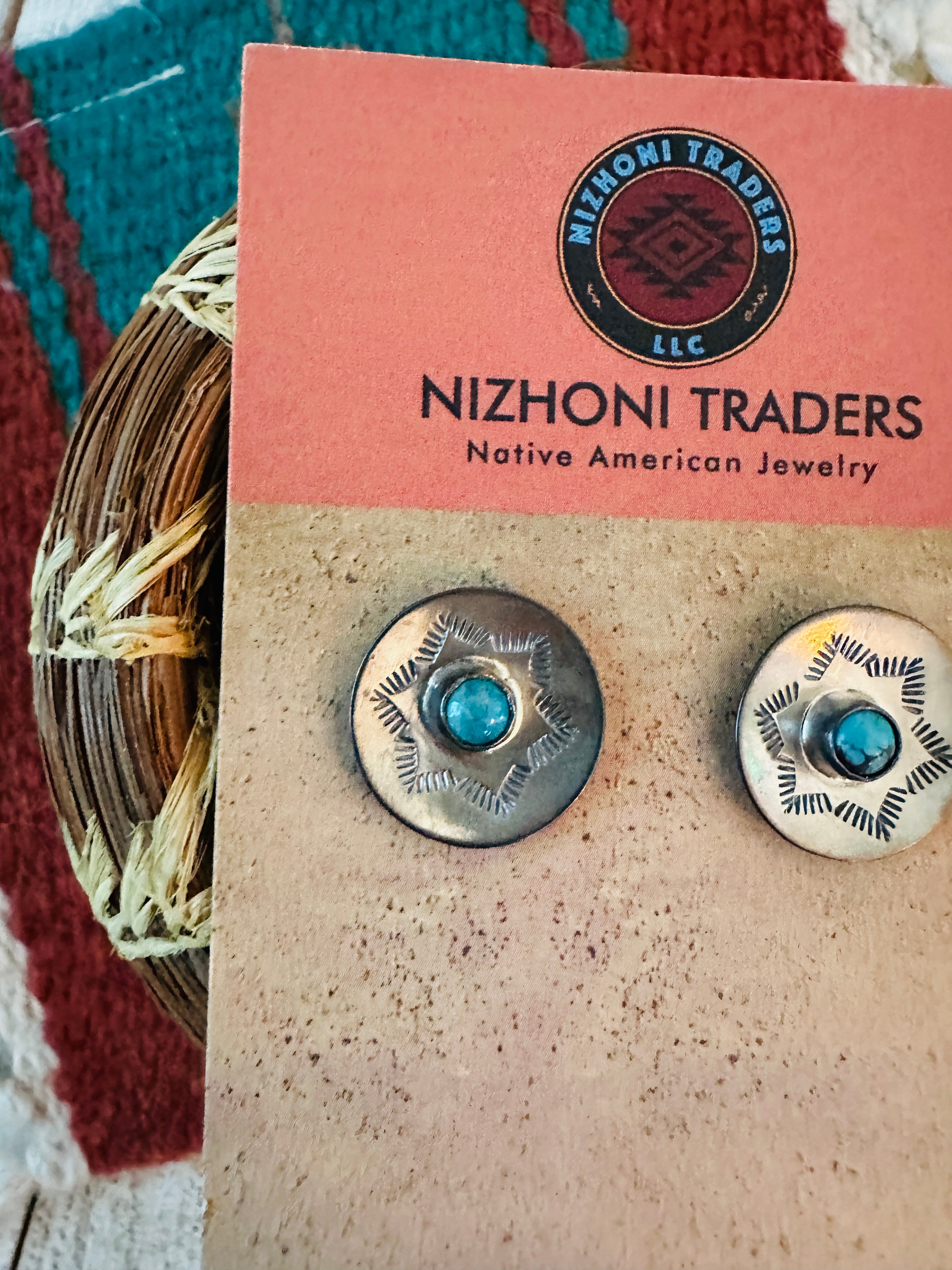 Handcrafted Sterling Silver & Turquoise Concho Stud Earrings