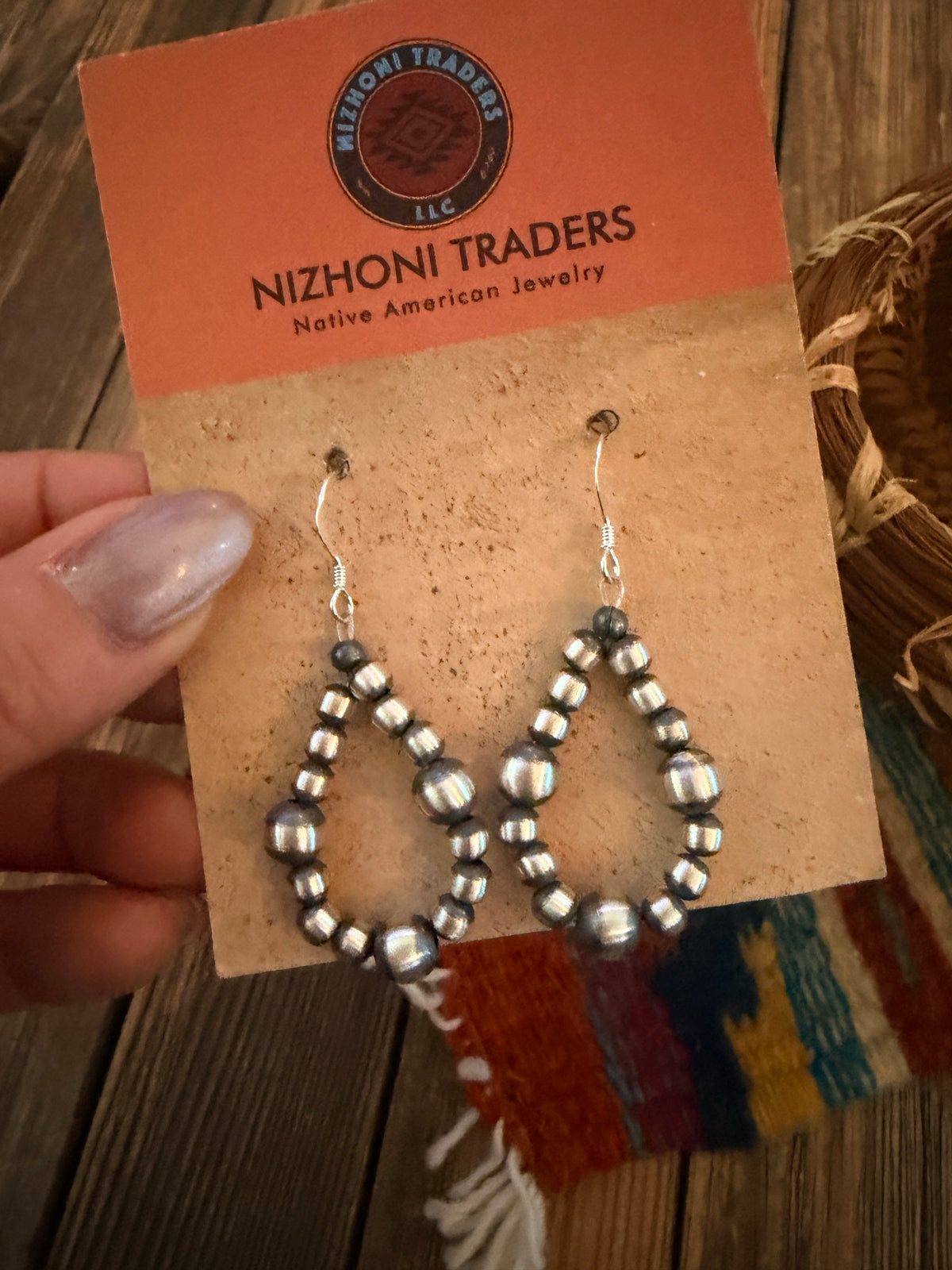 Handcrafted Sterling Silver Pearl Beaded Dangle Hoop Earrings