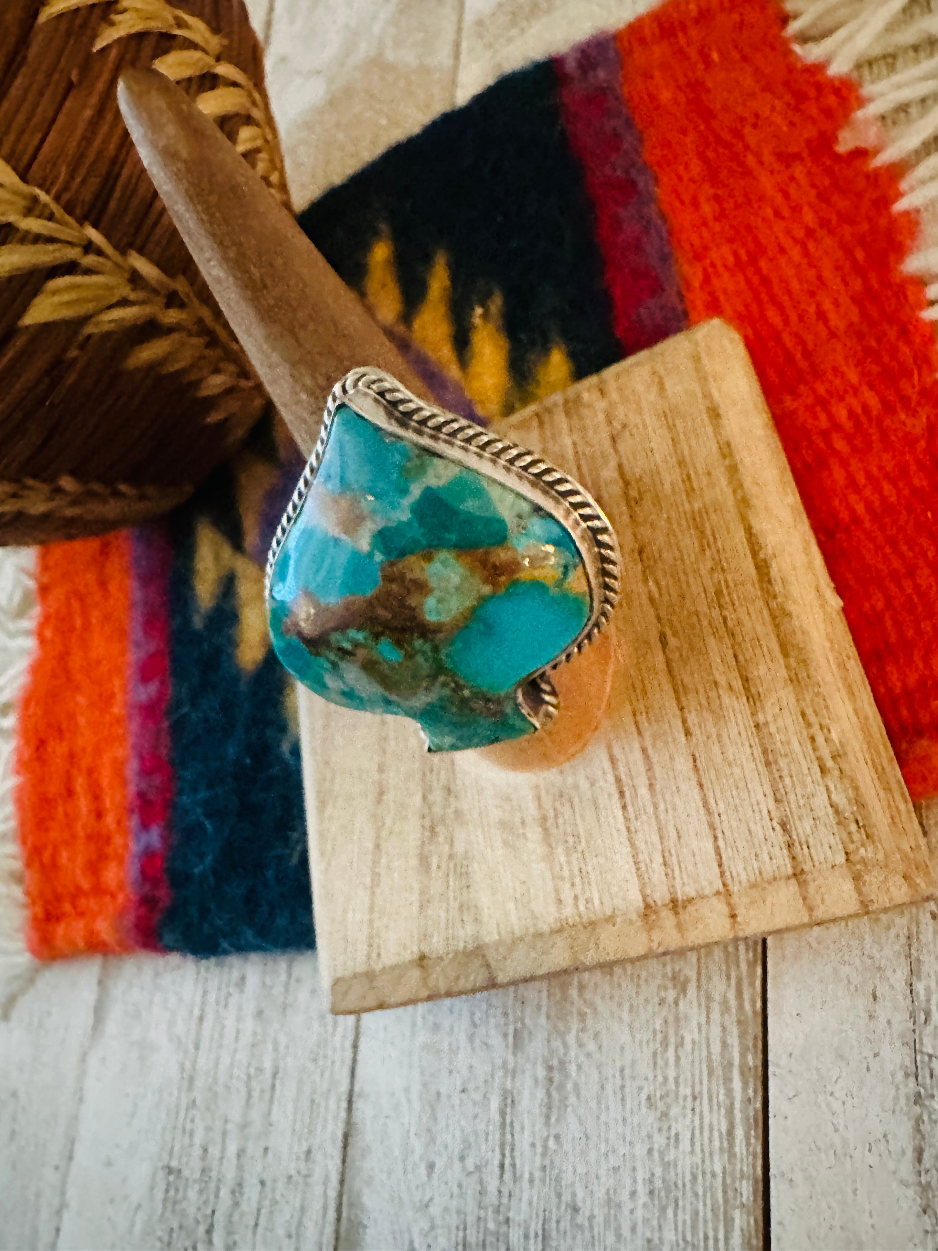 Navajo Sterling Silver & Turquoise Adjustable Spade Ring