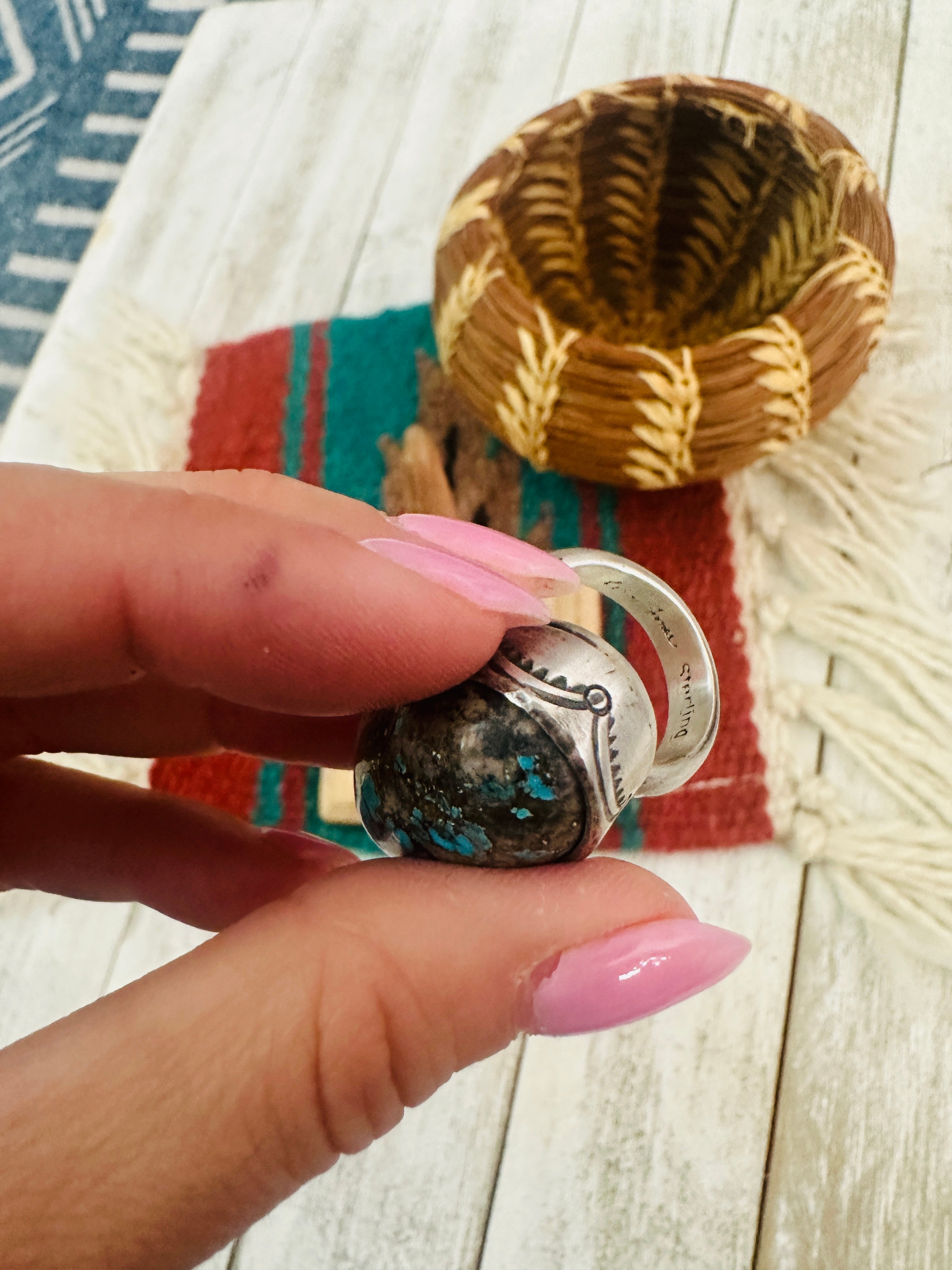 Navajo Turquoise & Sterling Silver Adjustable Ring