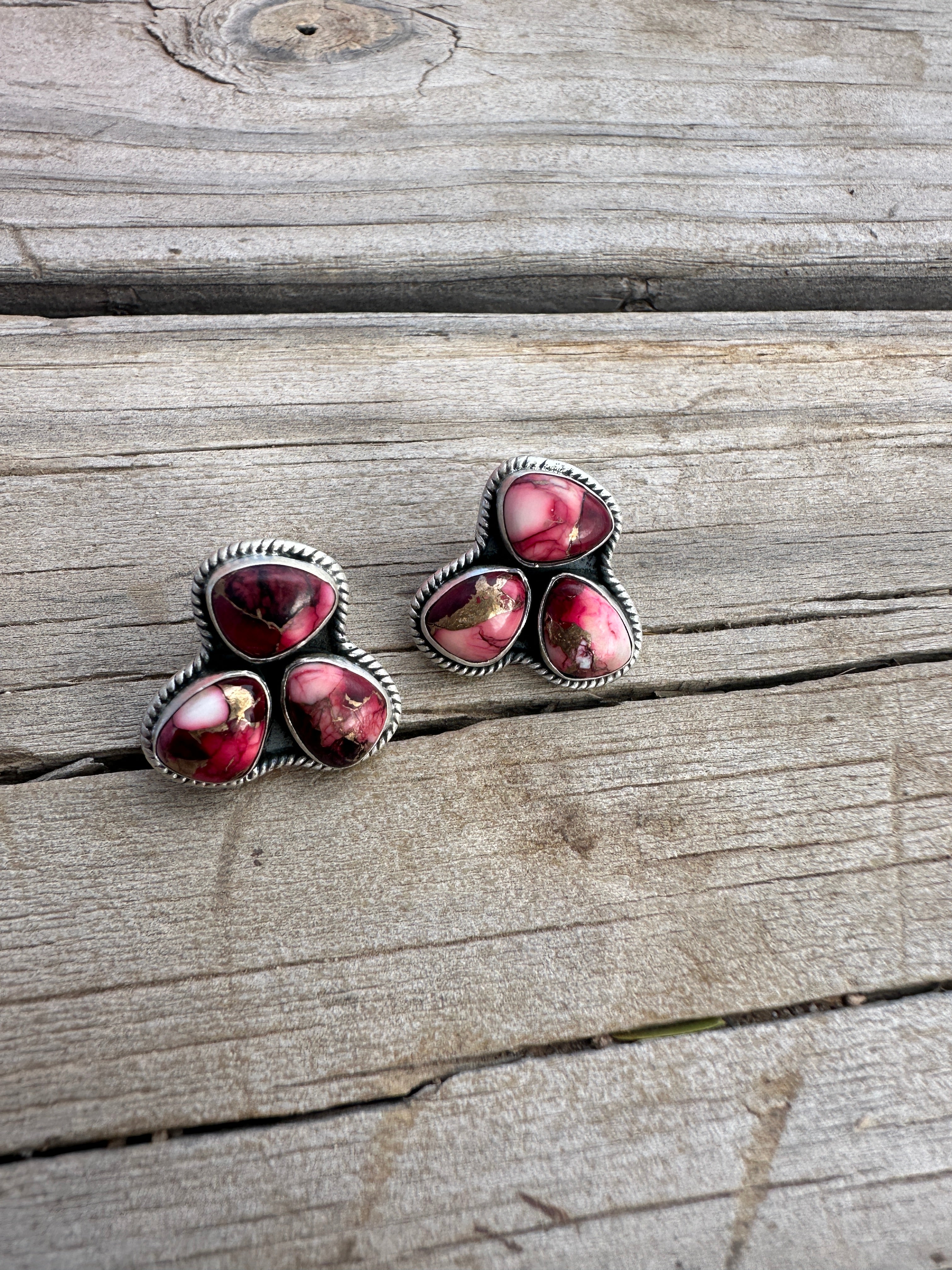 Dahlia Rose Sterling Silver 3 Stone Earrings Handmade