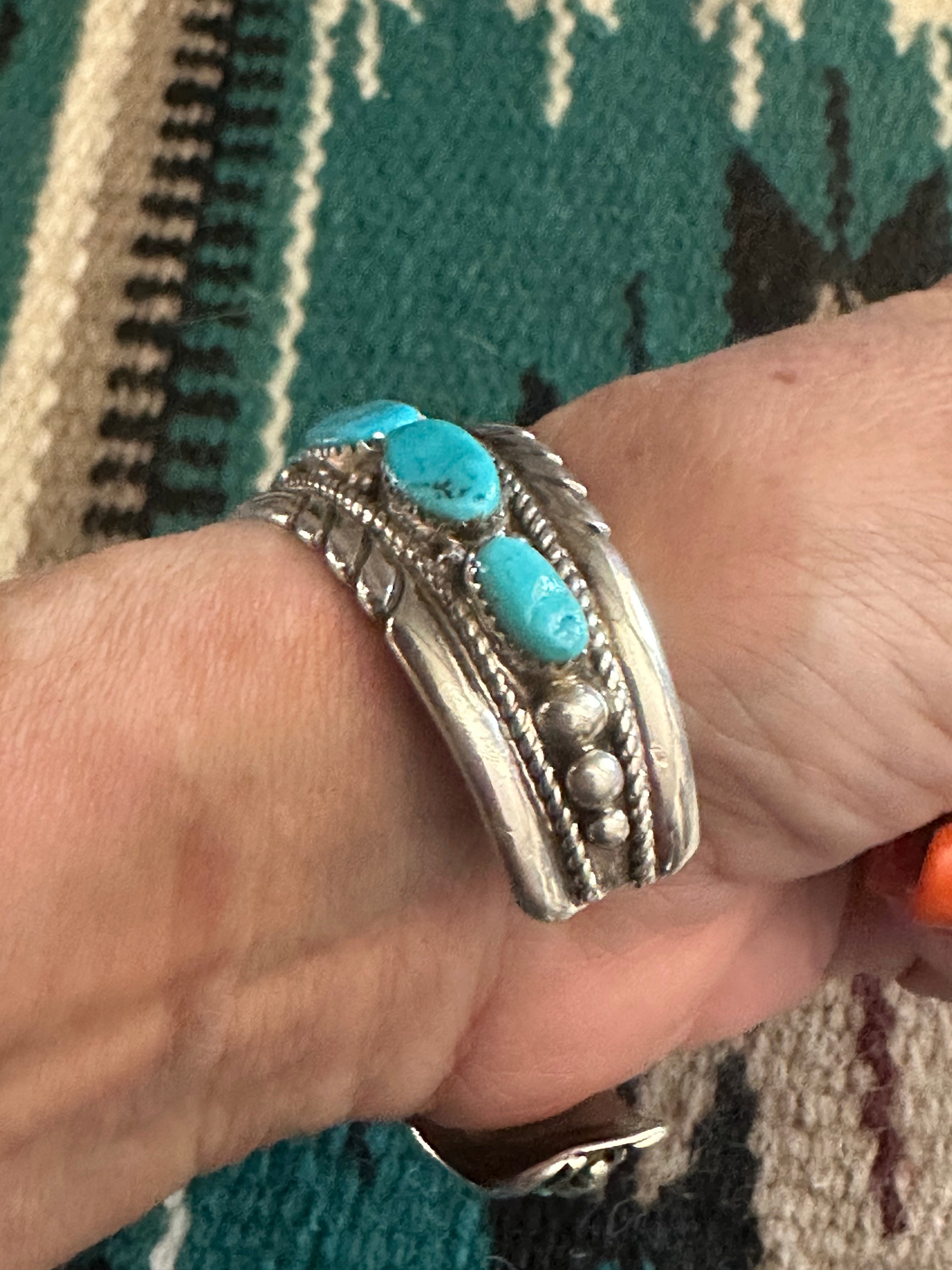 Navajo Old Pawn Natural Kingman Turquoise & Sterling Silver Cuff Bracelet