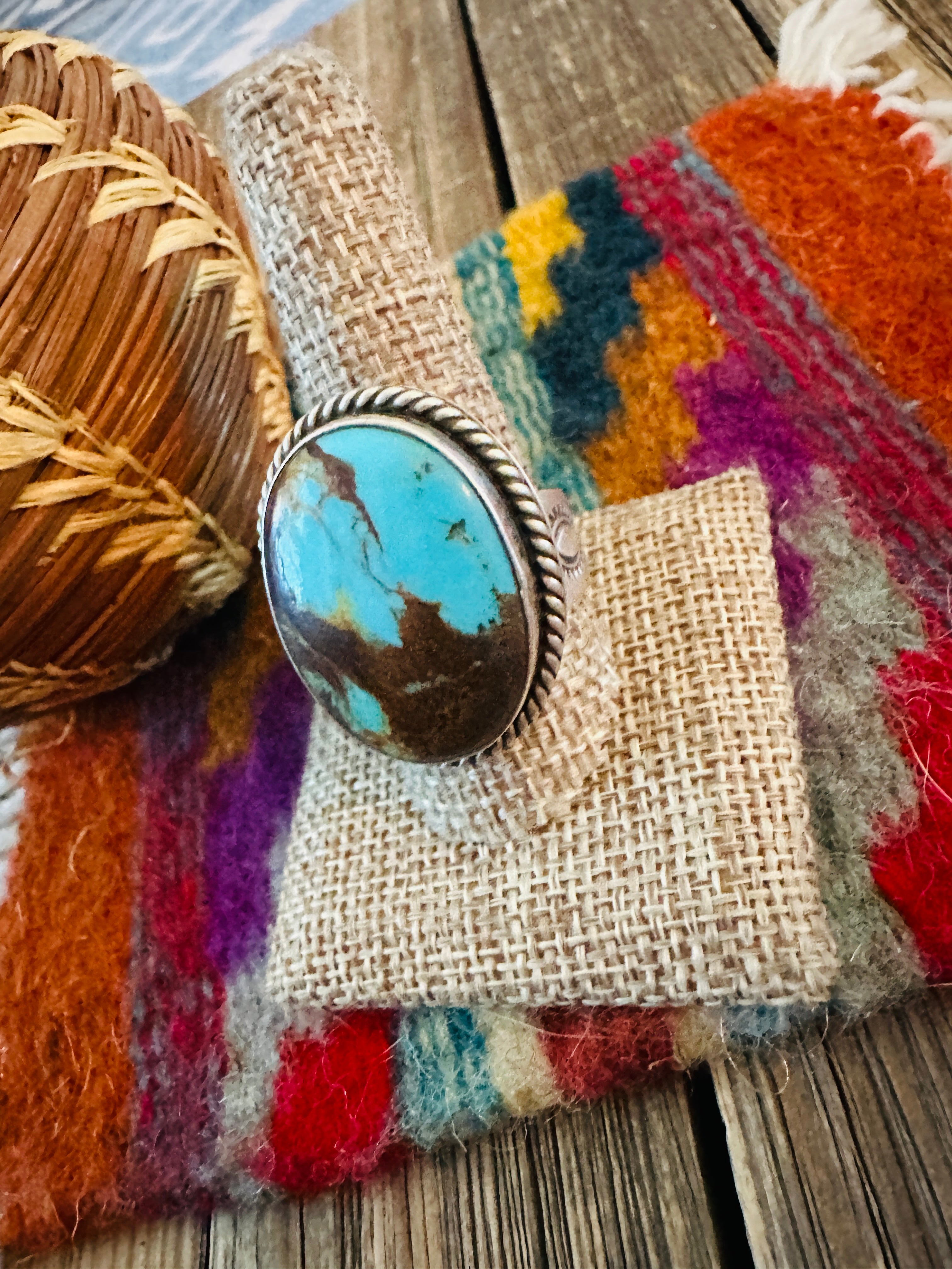 Handcrafted Turquoise & Sterling Silver Ring by Patrick Yazzie Size 10