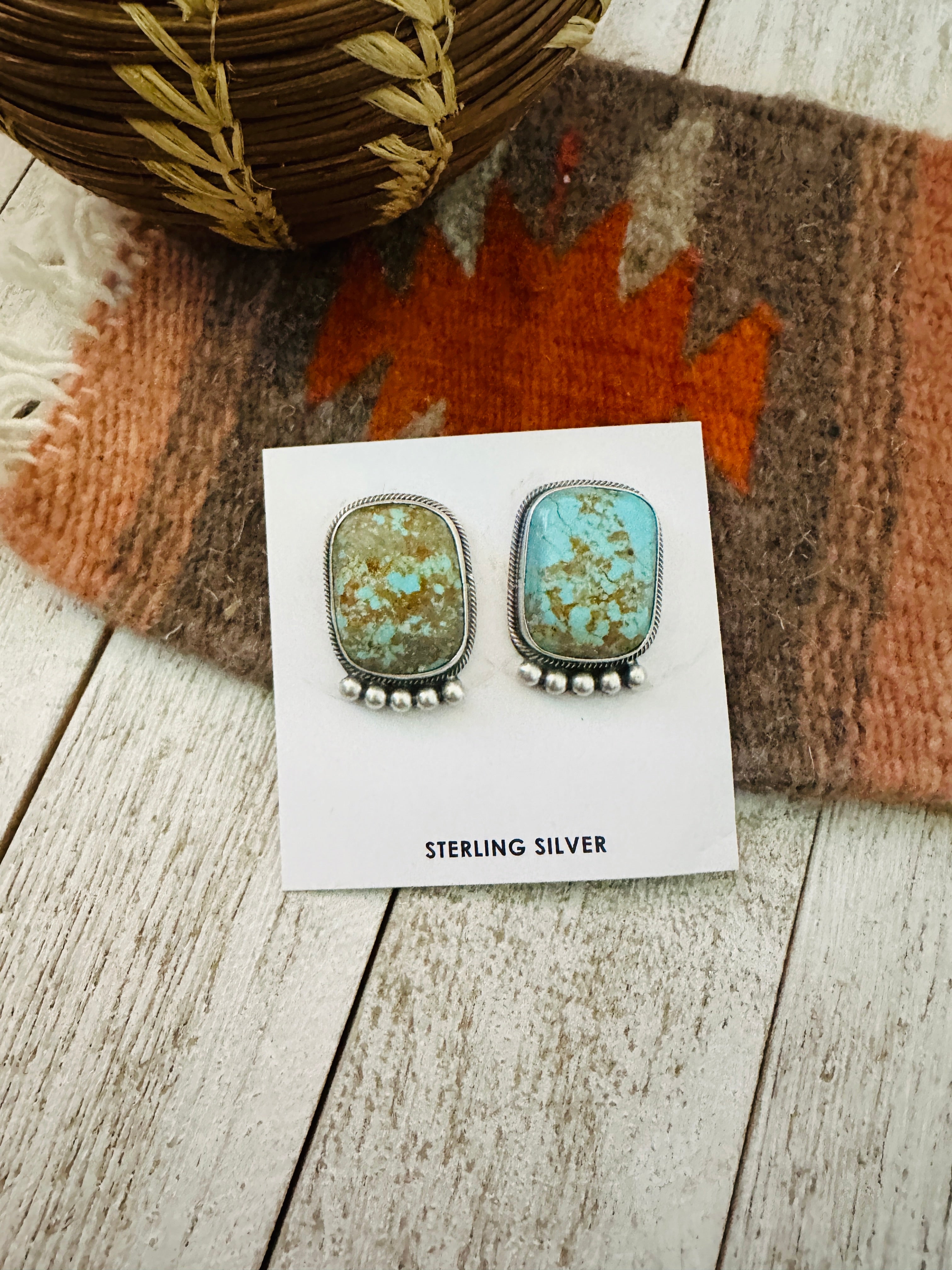 Navajo Number 8 Turquoise and Sterling Silver Post Earrings