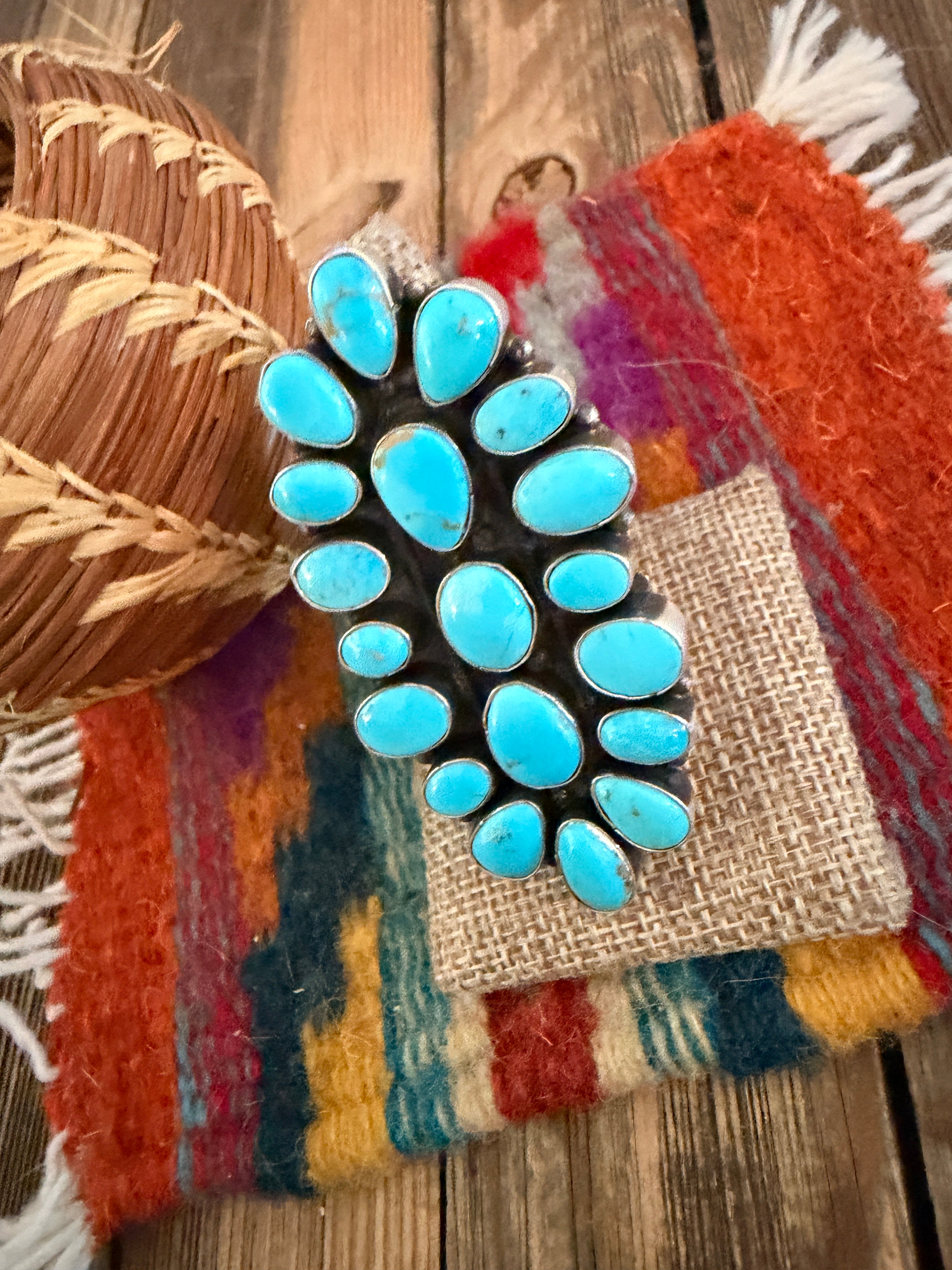 Handcrafted Turquoise & Sterling Silver Cluster Adjustable Ring Sheila Becenti