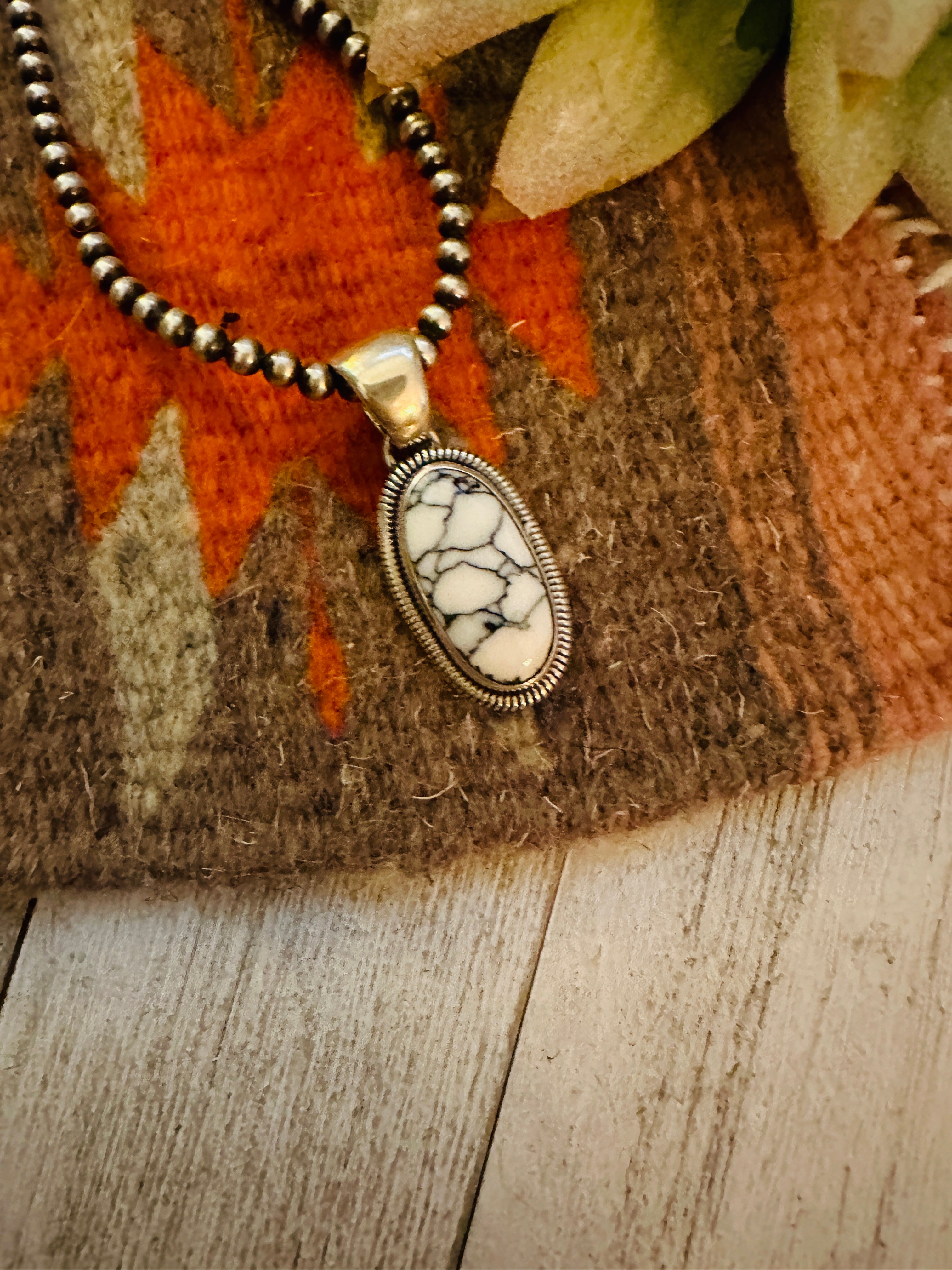 Navajo Howlite & Sterling Silver Pendant by Wydell Billie