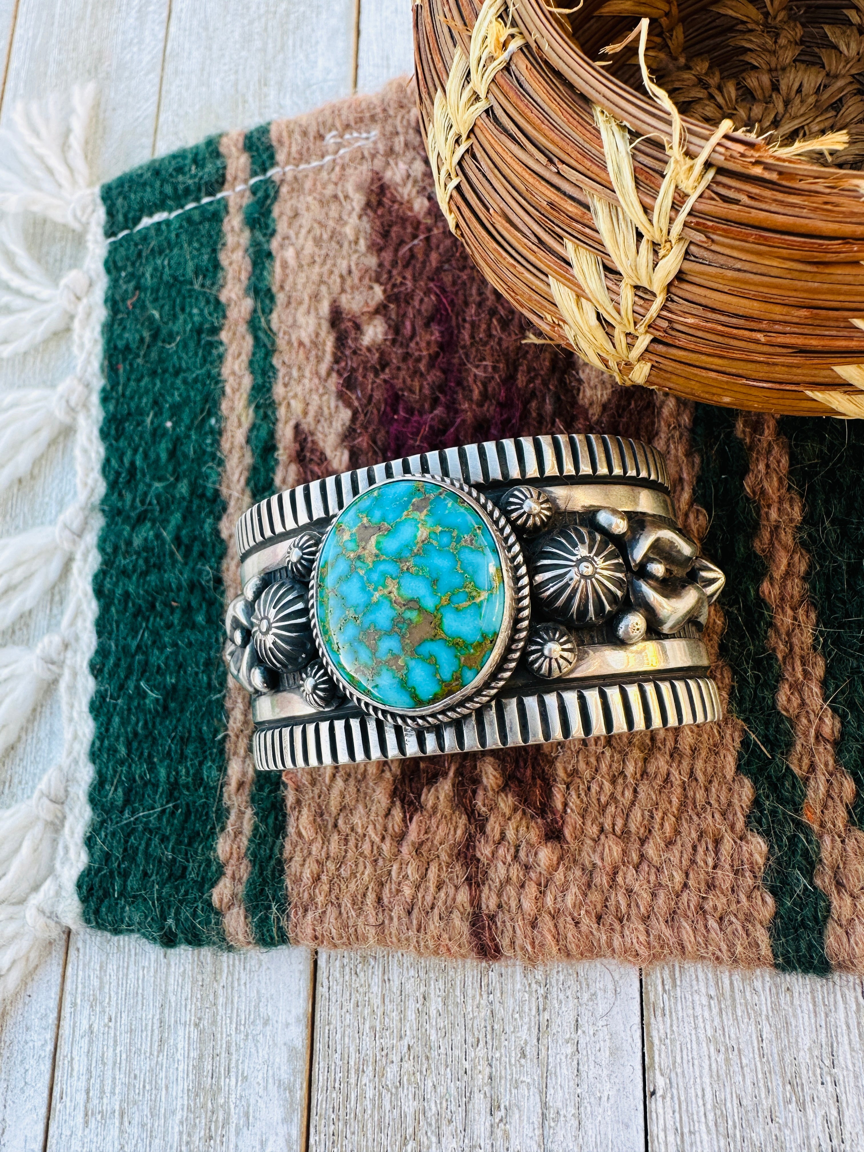 Handcrafted Old Pawn Sterling Silver & Sonoran Mountain Turquoise Cuff Bracelet
