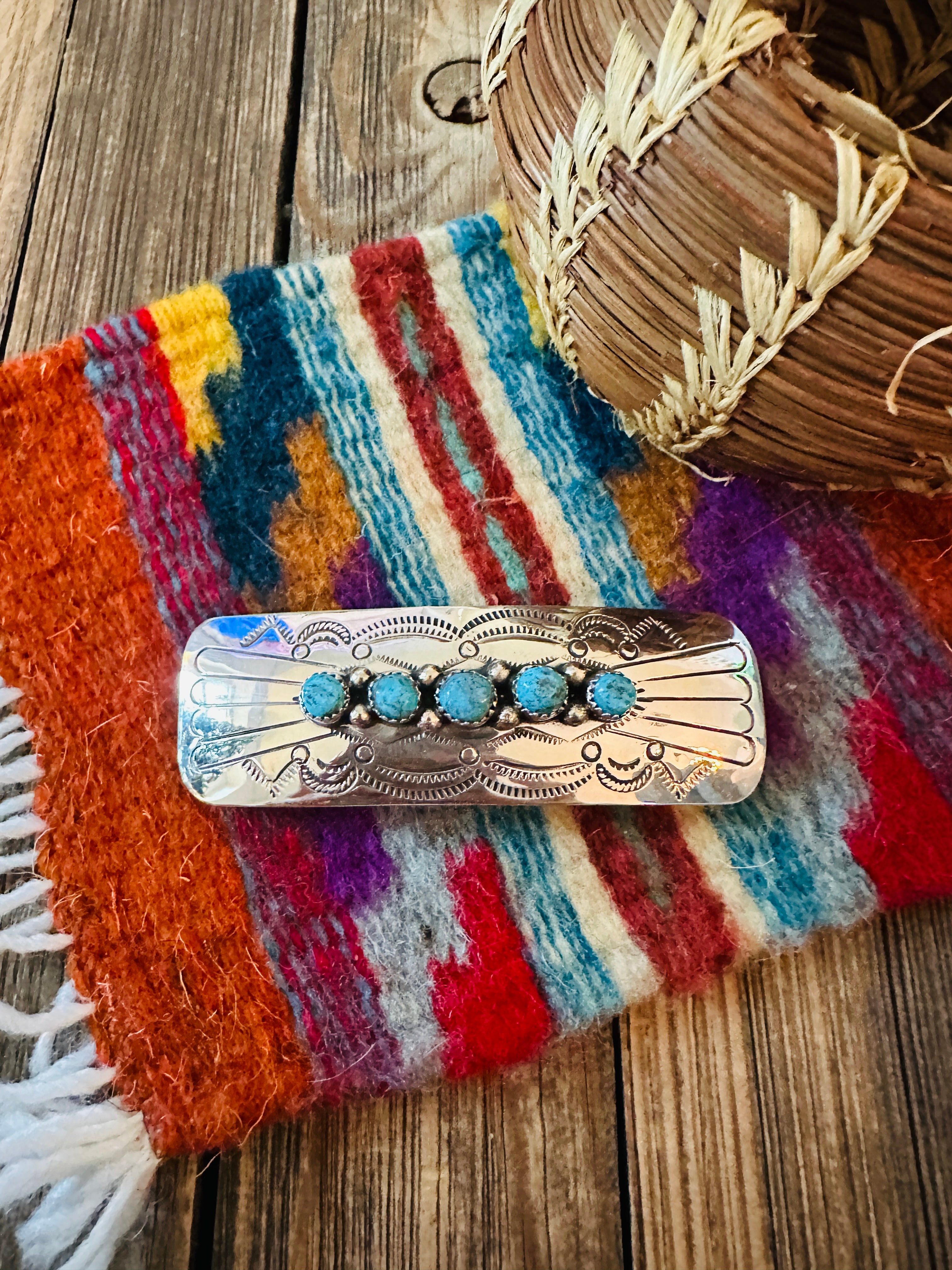 Handcrafted Turquoise & Sterling Silver Concho Hair Barrette
