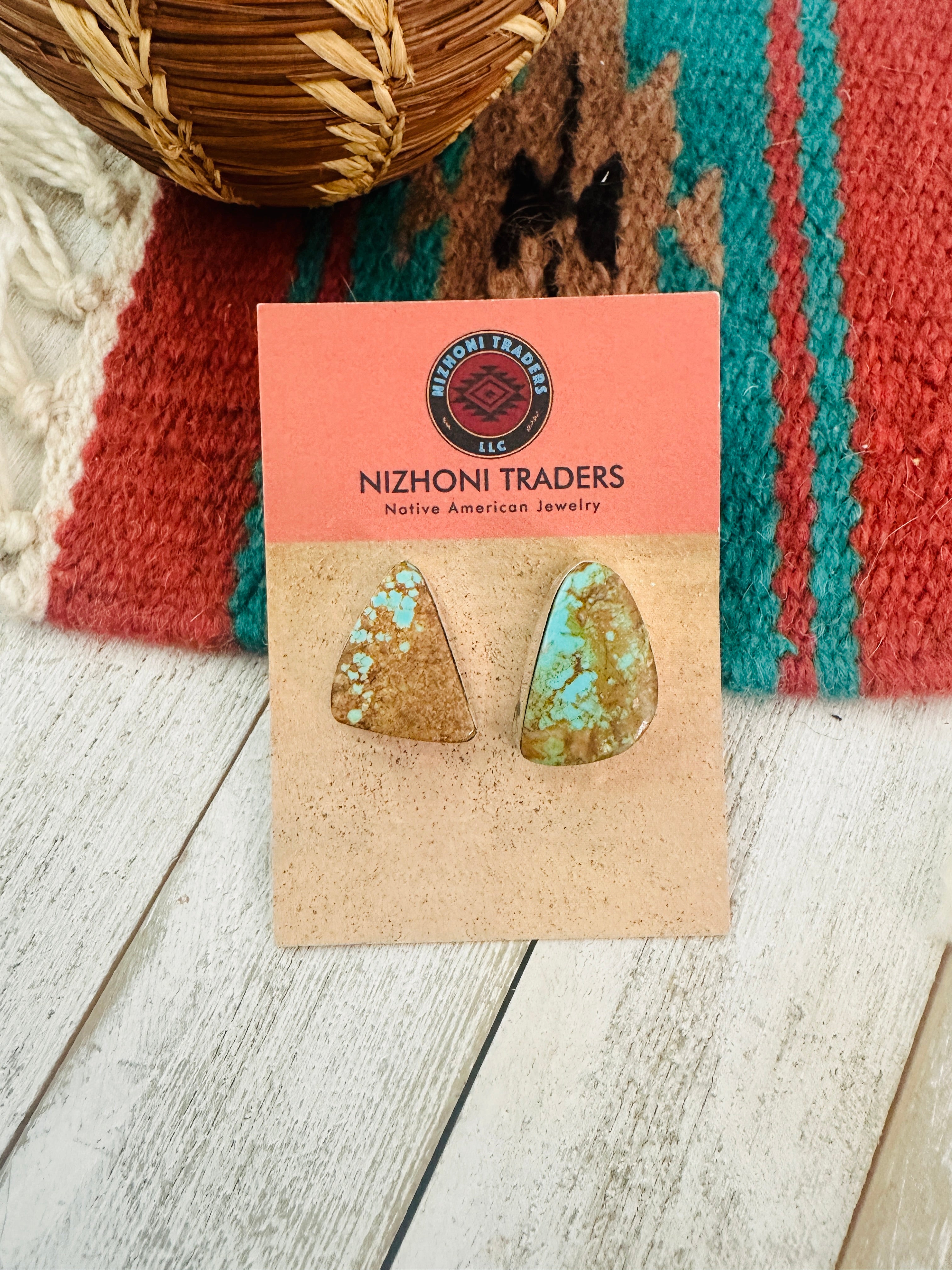 Navajo Number 8 Turquoise & Sterling Silver Post Earrings