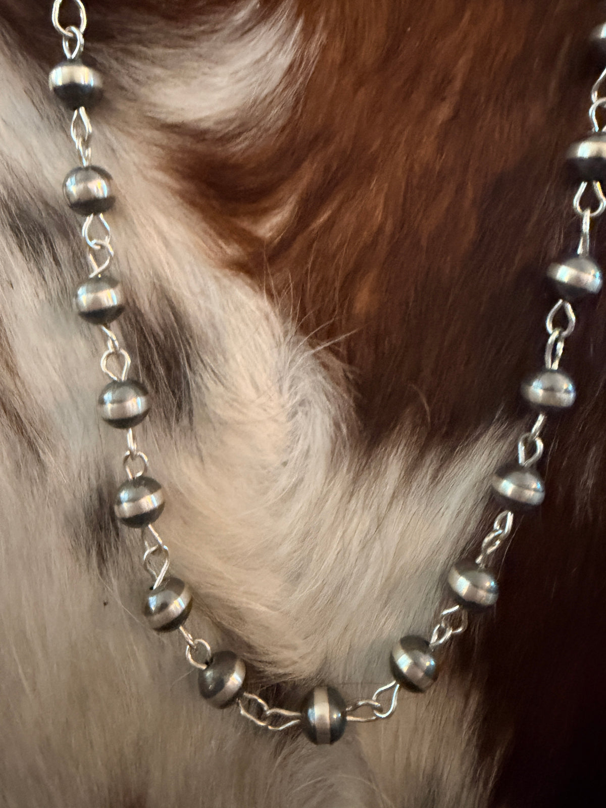 Handcrafted 8mm Sterling Silver Pearl Beaded Rosary Style Necklace 20”
